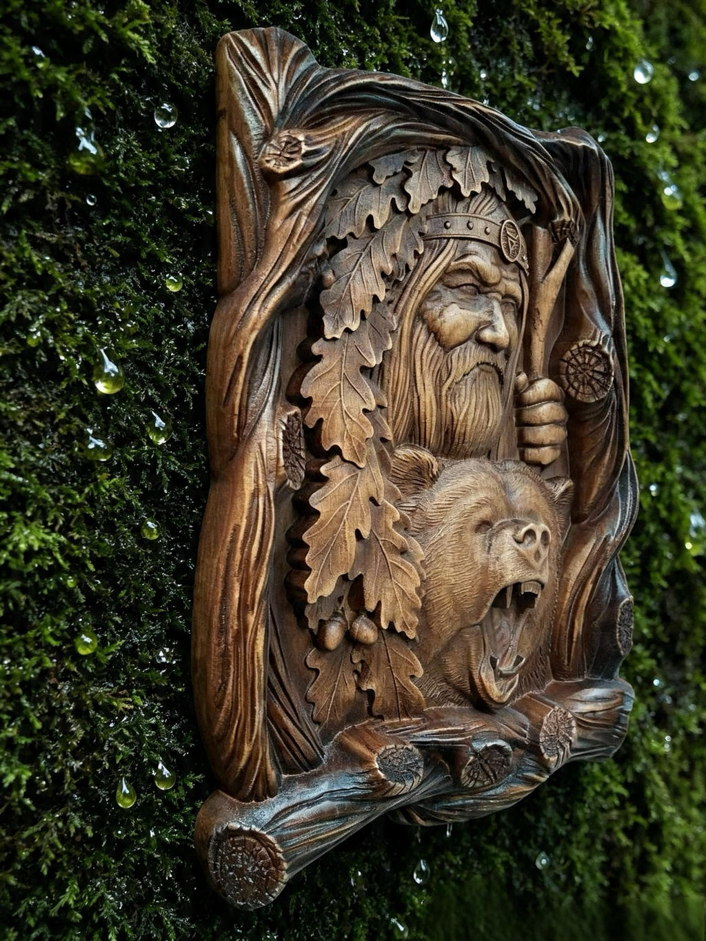 God Veles Wooden Wall Panel — Hand-Carved Wood Art