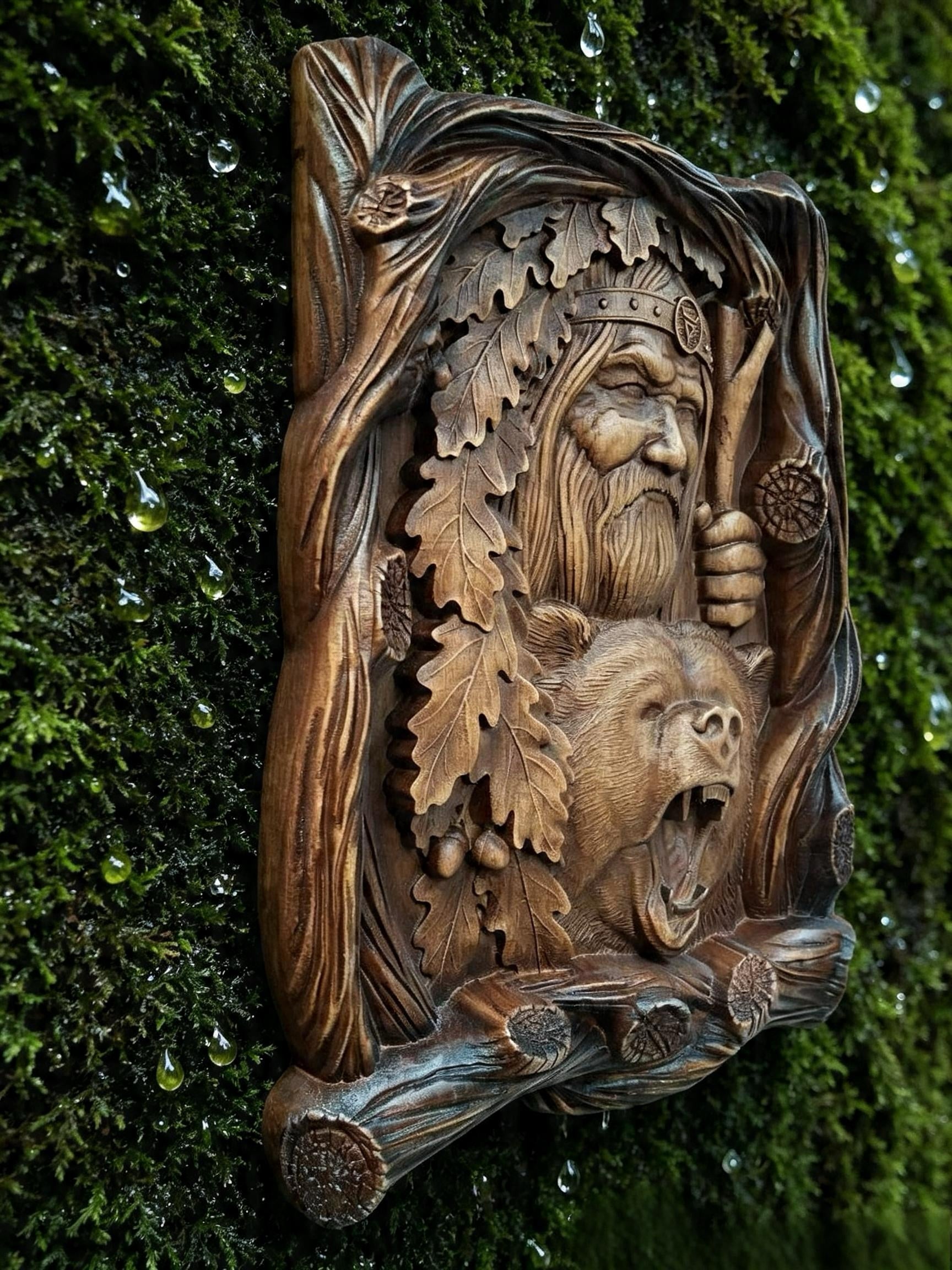 God Veles Wooden Wall Panel — Hand-Carved Wood Art