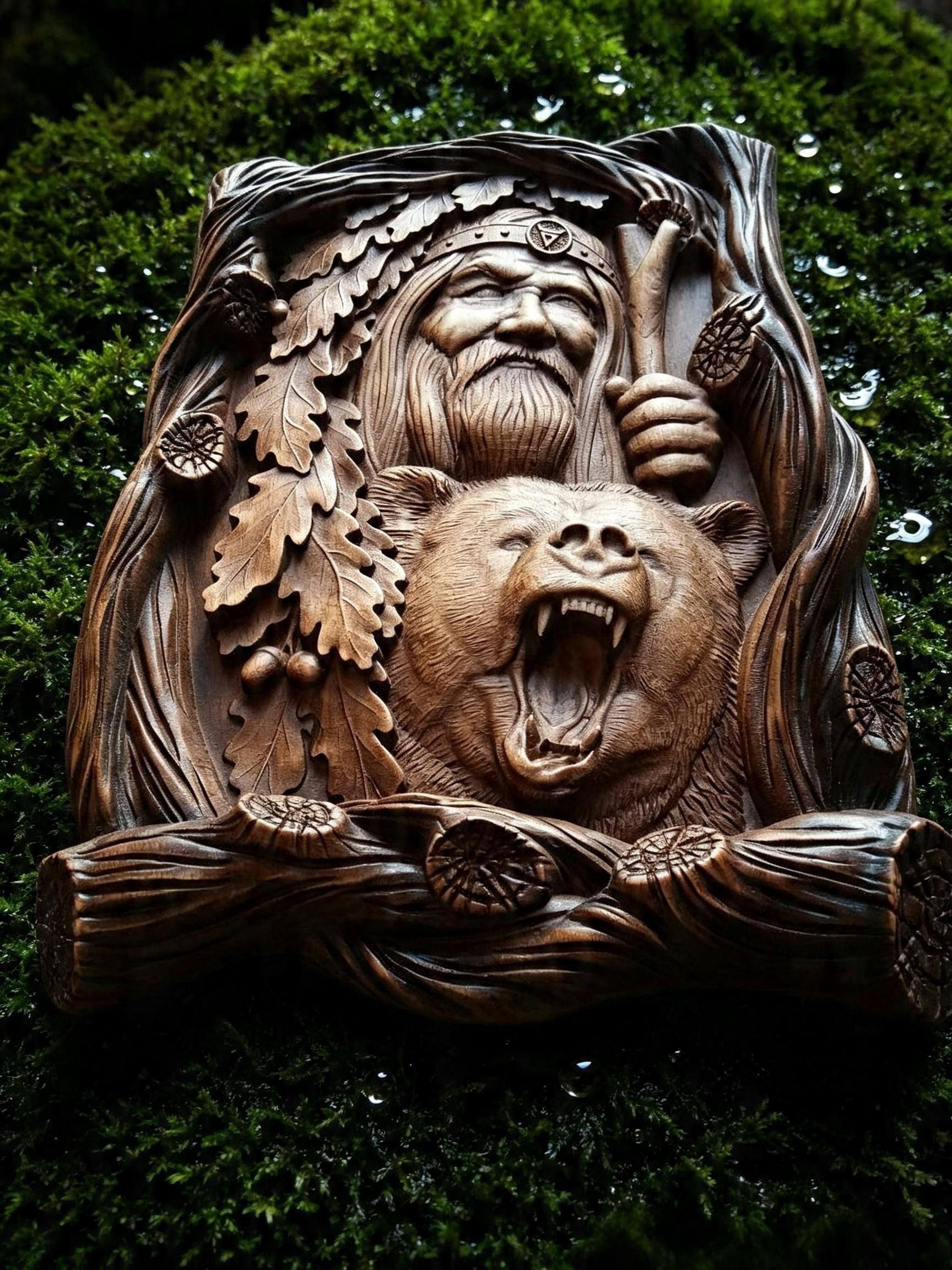 God Veles Wooden Wall Panel — Hand-Carved Wood Art