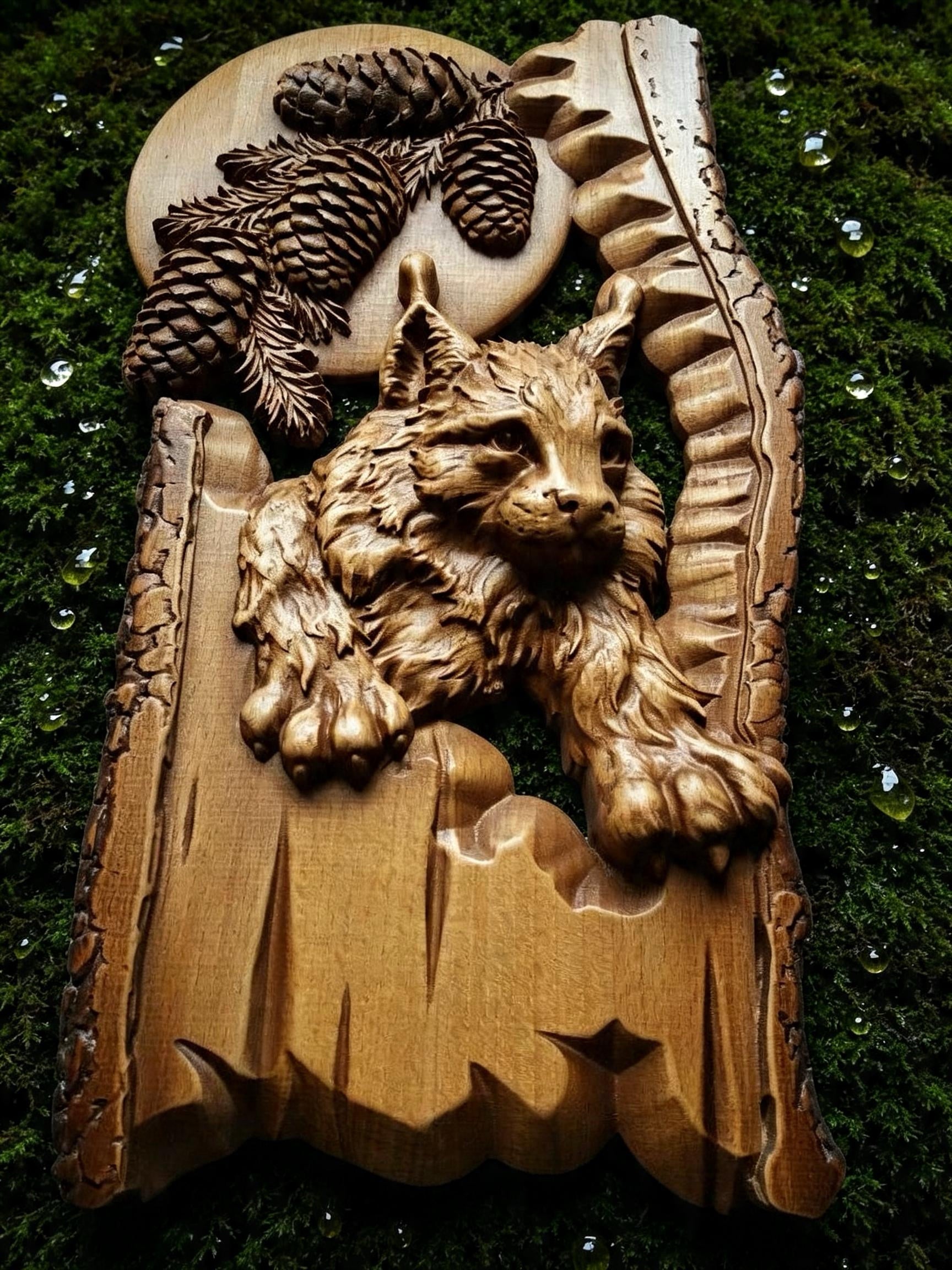 Lynx Wooden Wall Panel — Hand-Carved Wood Art