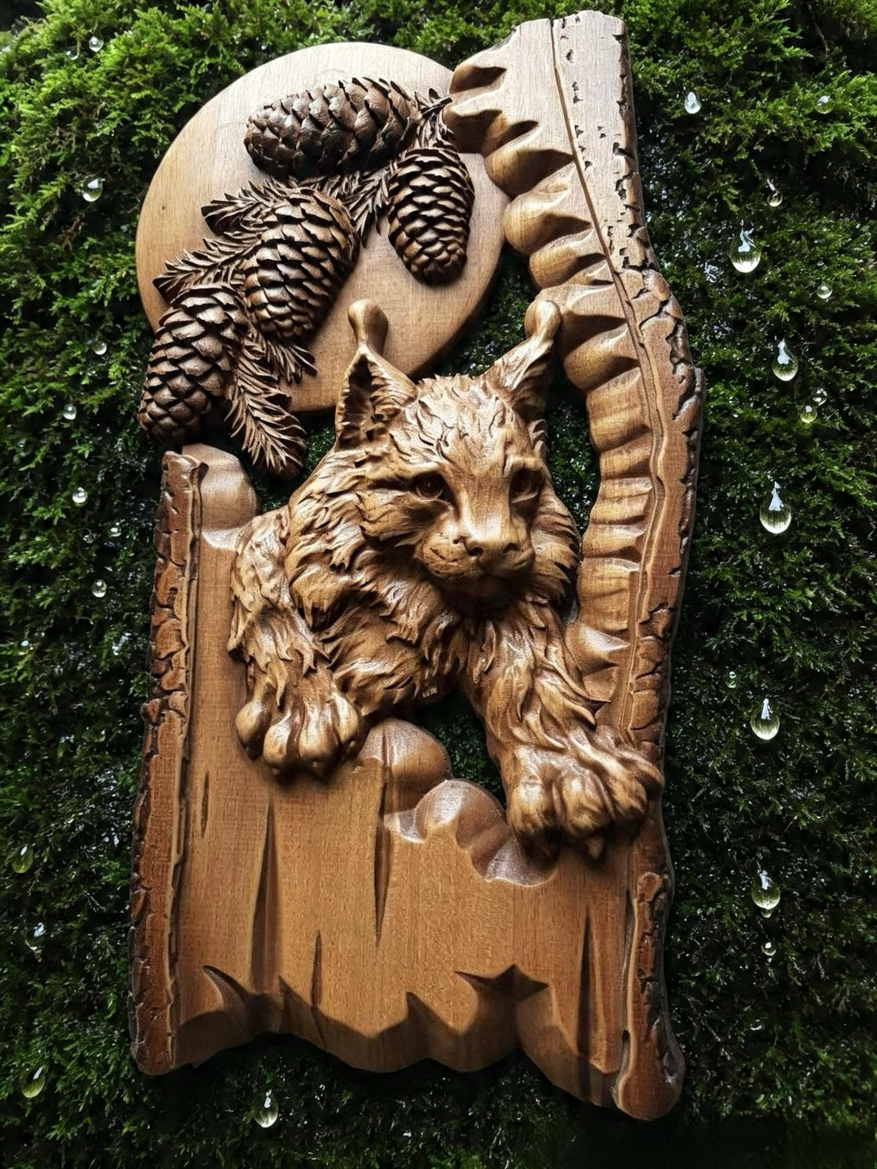 Lynx Wooden Wall Panel — Hand-Carved Wood Art