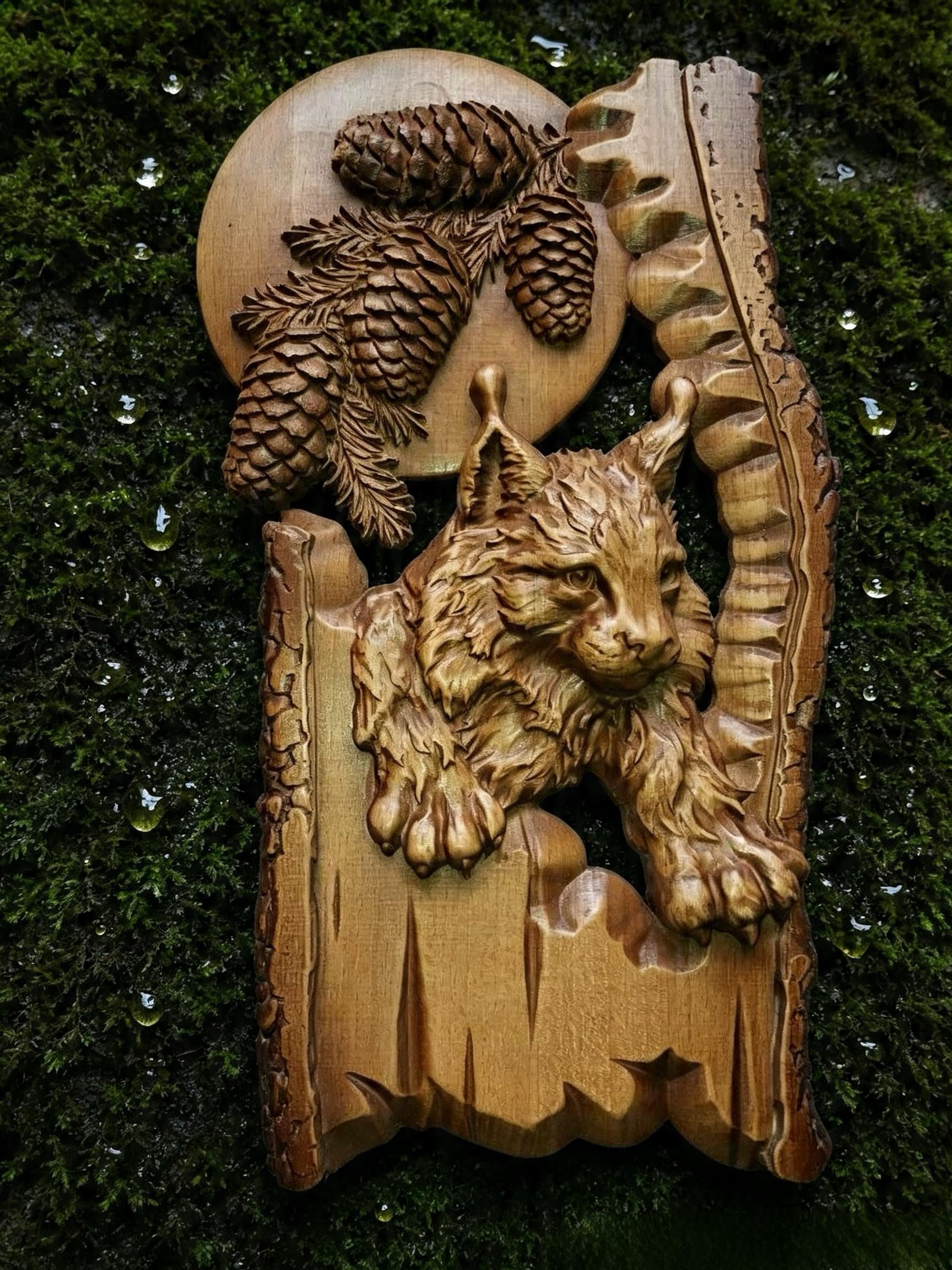 Lynx Wooden Wall Panel — Hand-Carved Wood Art