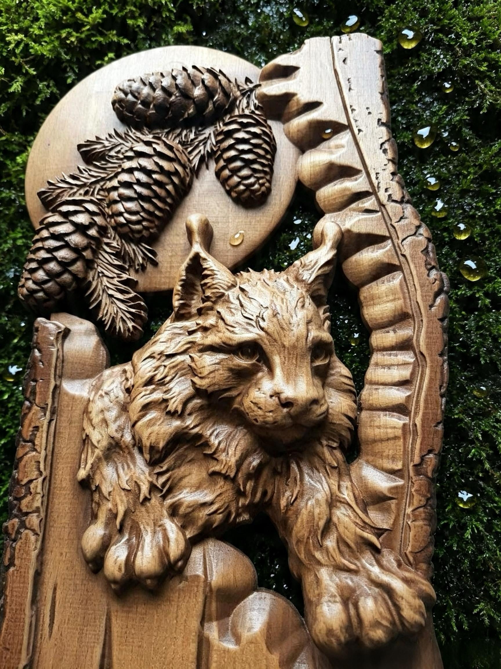 Lynx Wooden Wall Panel — Hand-Carved Wood Art
