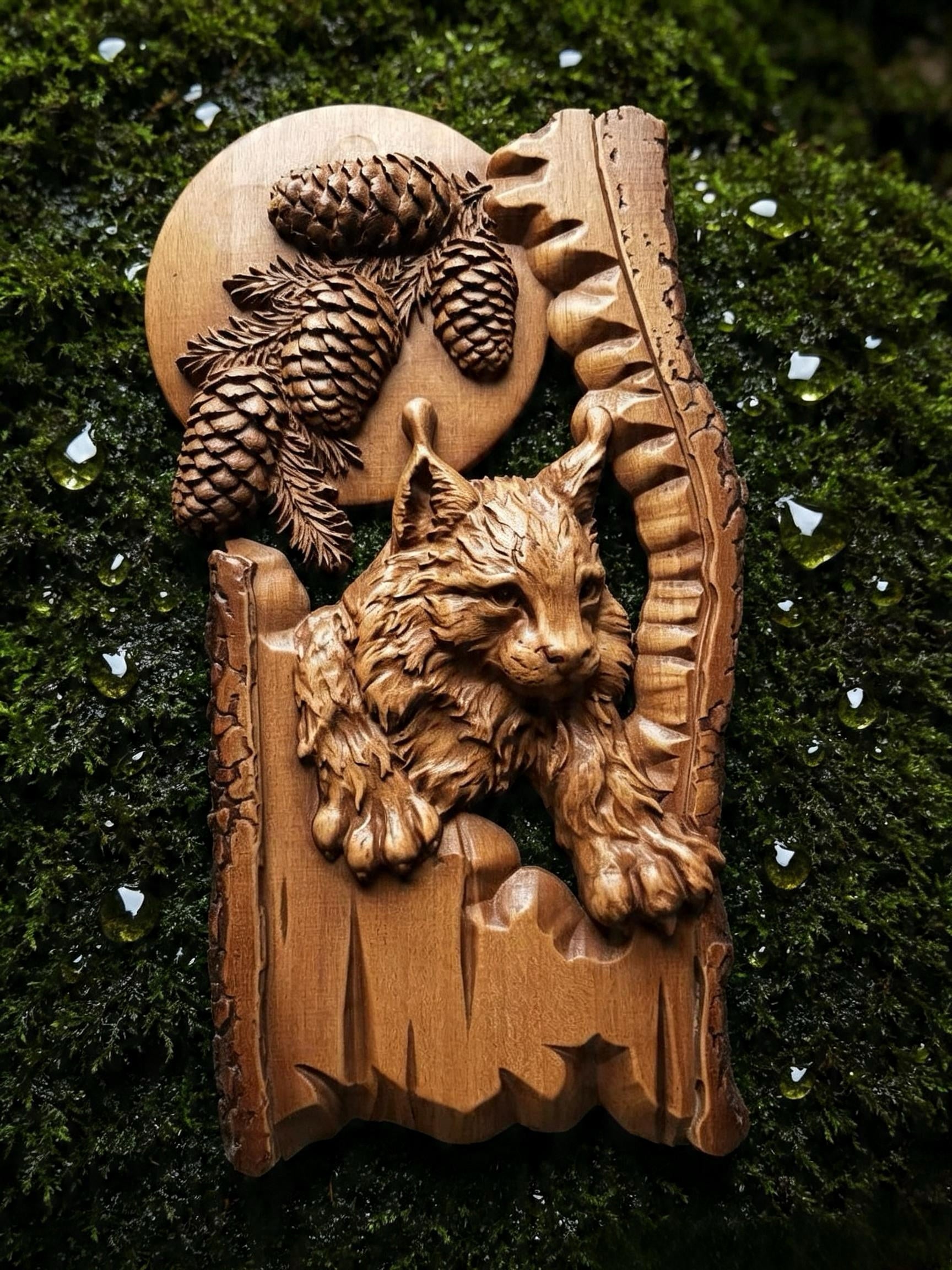Lynx Wooden Wall Panel — Hand-Carved Wood Art