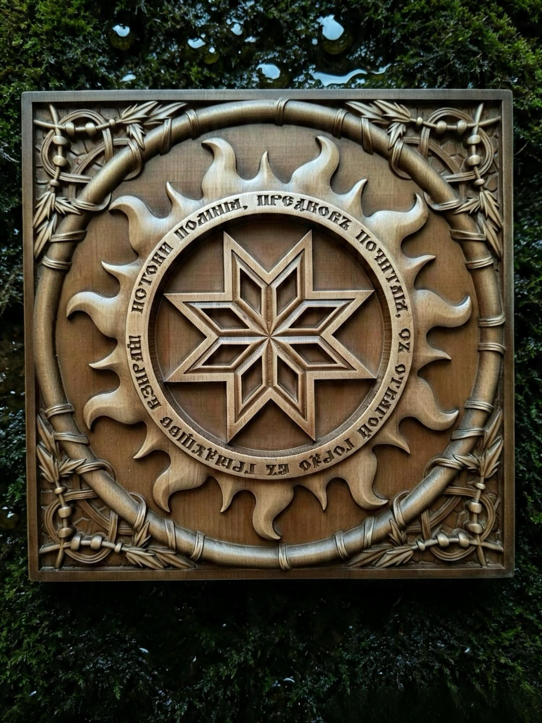 Alatyr Wooden Wall Panel — Hand-Carved Wood Art