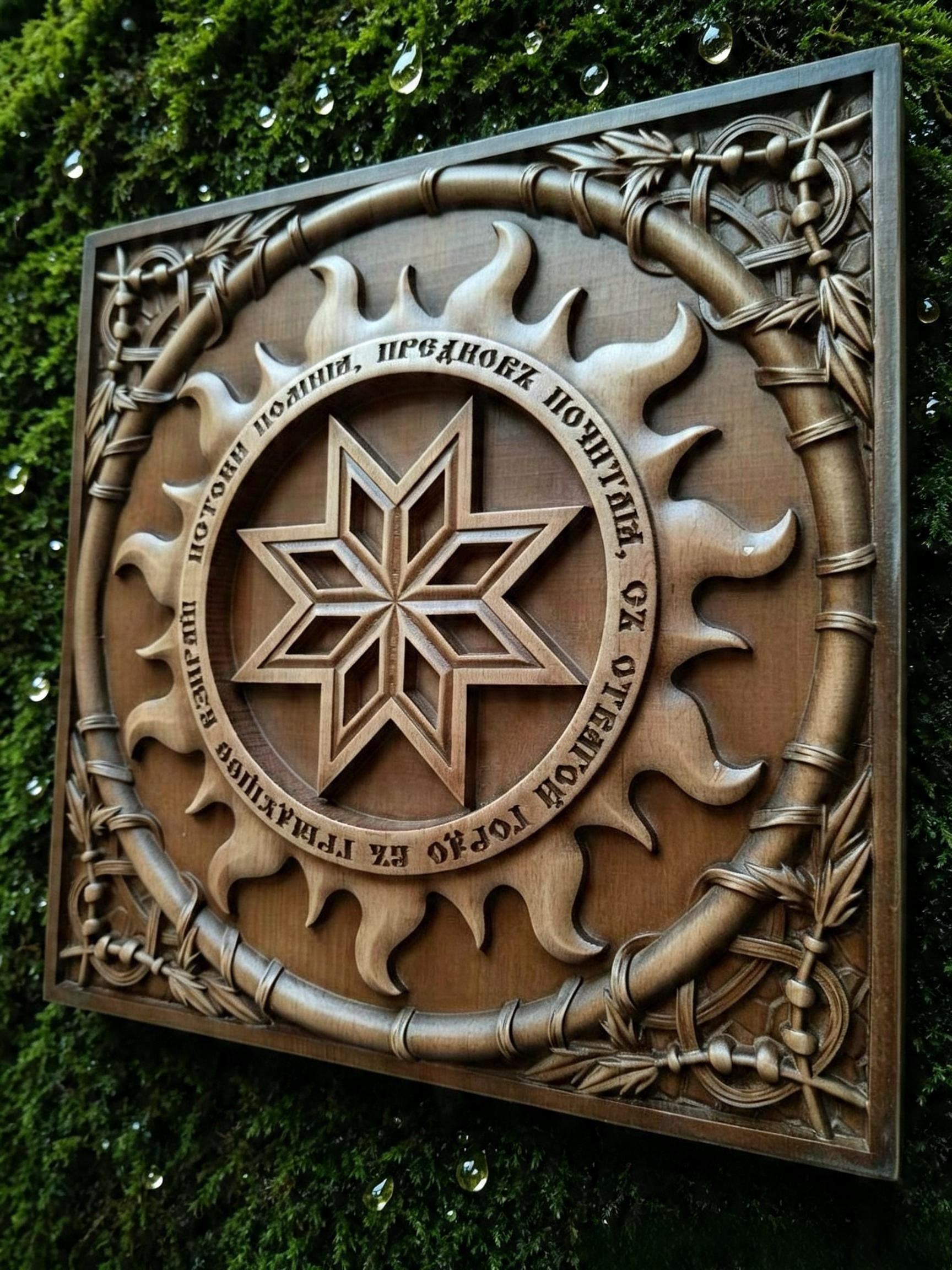 Alatyr Wooden Wall Panel — Hand-Carved Wood Art