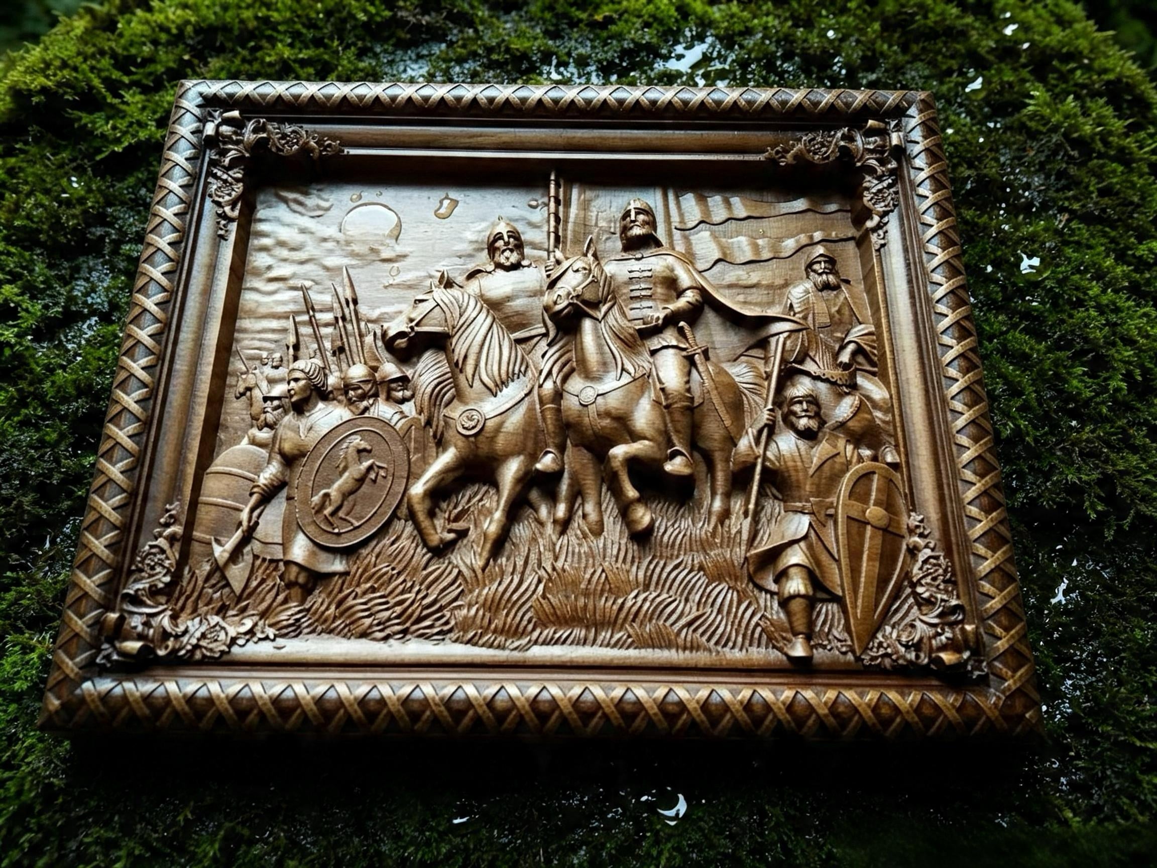 Rus, Warriors of the North Wooden Wall Panel — Hand-Carved Wood Art