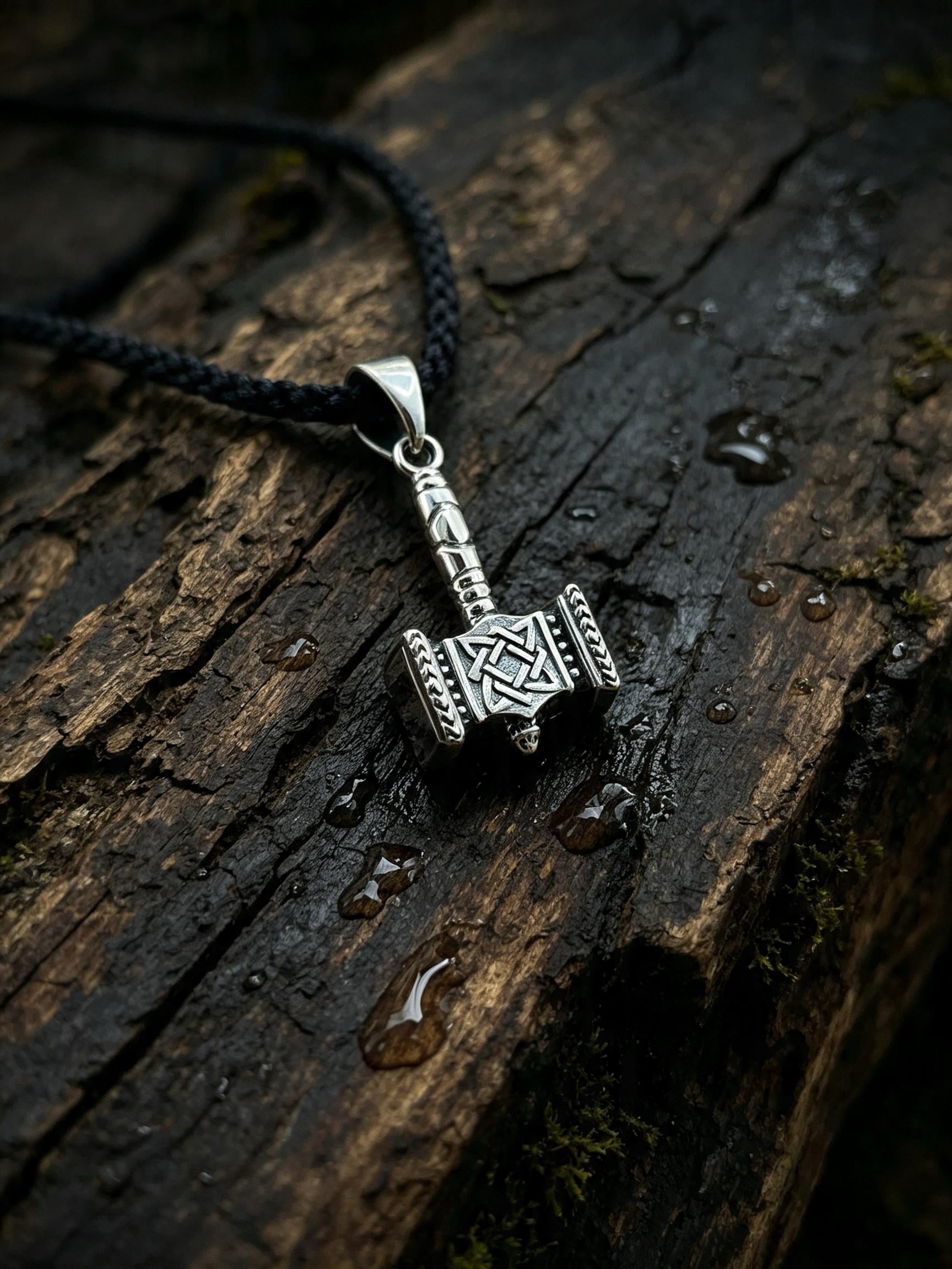 Svarog's Hammer with Star of Rus (Design II), Sterling Silver 925 — Slavic Pendant