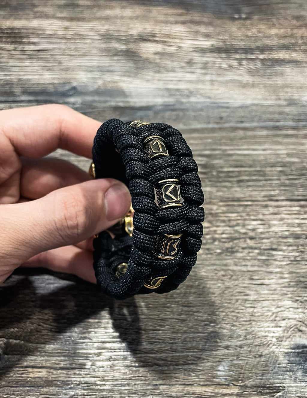 Lynx with Scandinavian Runes Bracelet, Paracord and Bronze