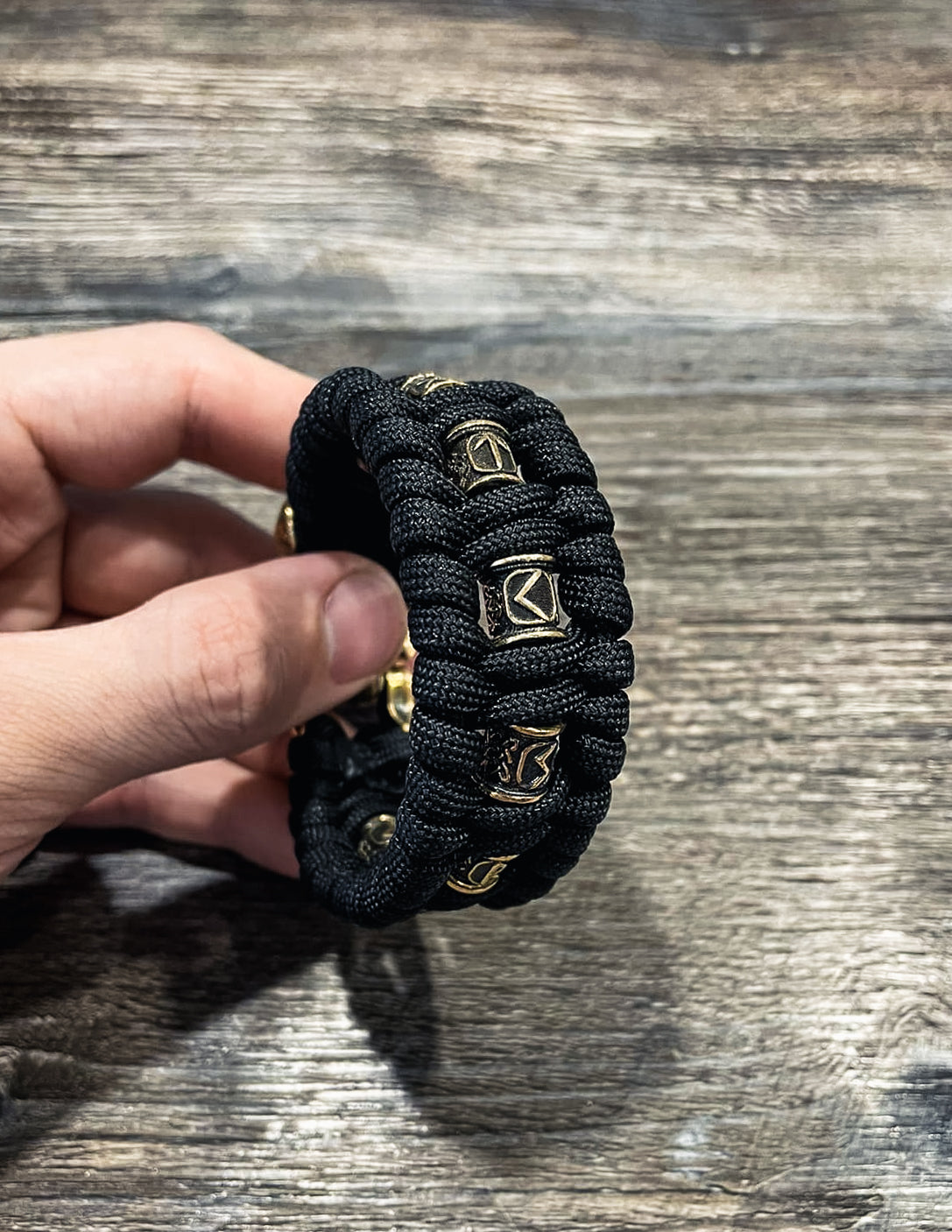Lynx with Scandinavian Runes Bracelet, Paracord and Bronze
