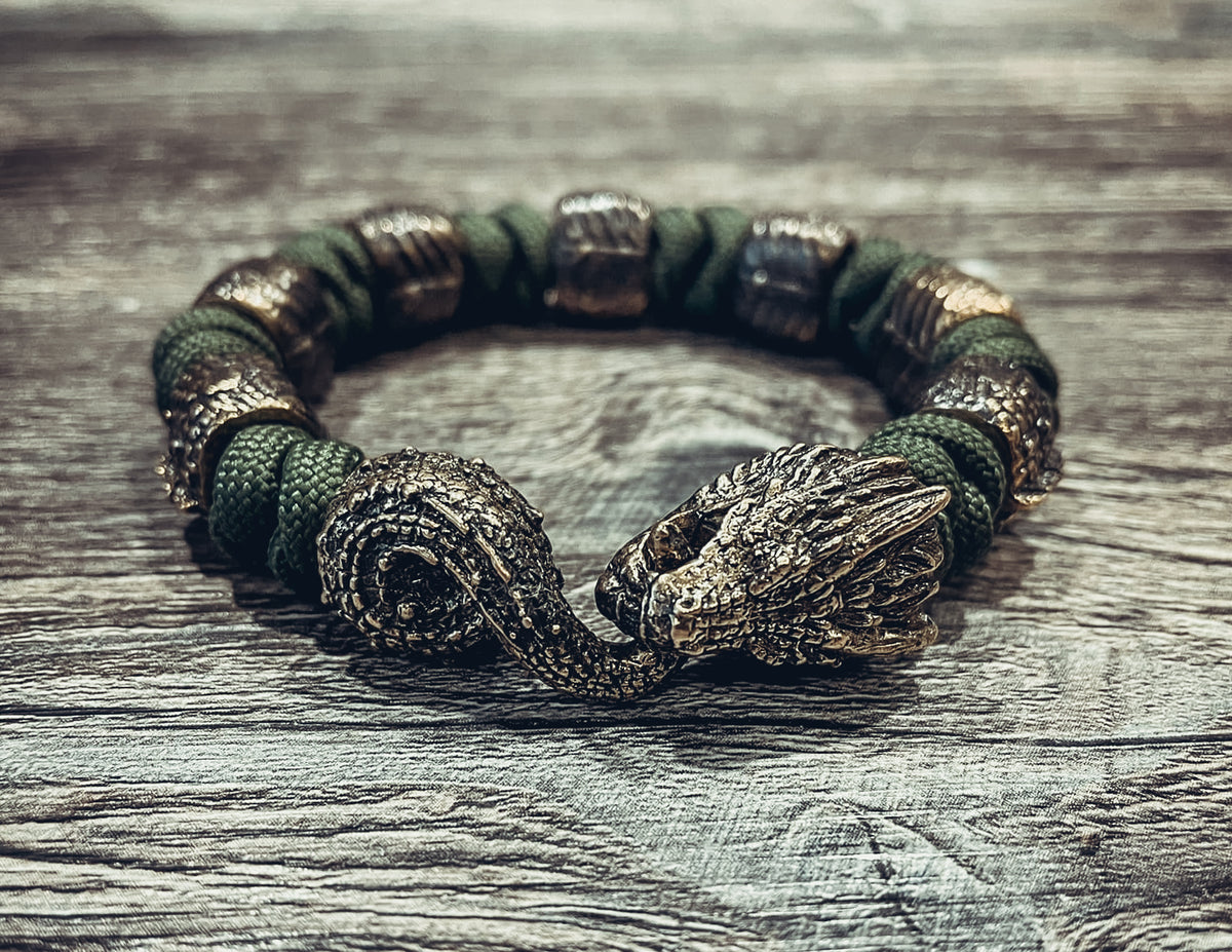 Jormungandr with Scale Beads Bracelet, Paracord and Bronze