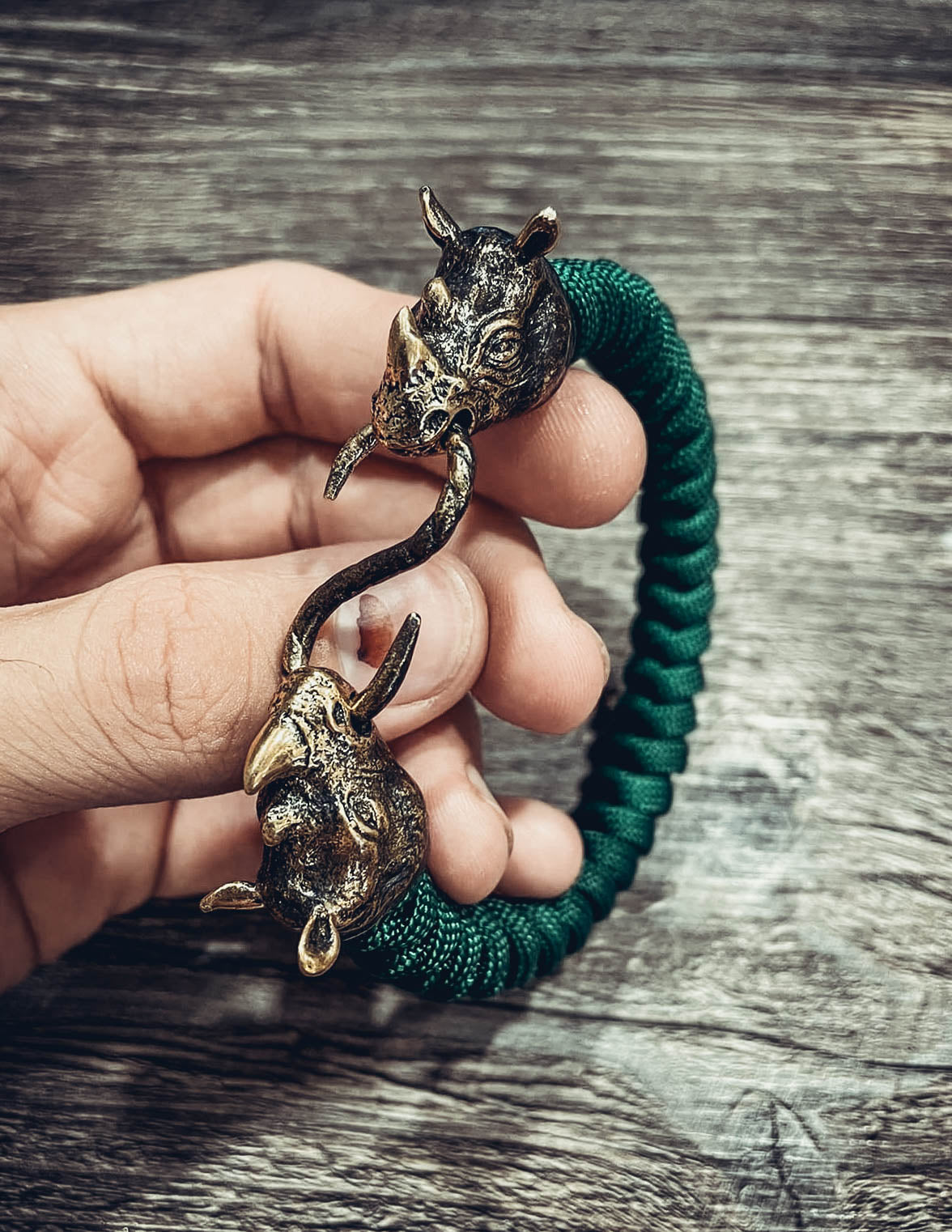 Two Rhinos Bracelet, Paracord and Bronze