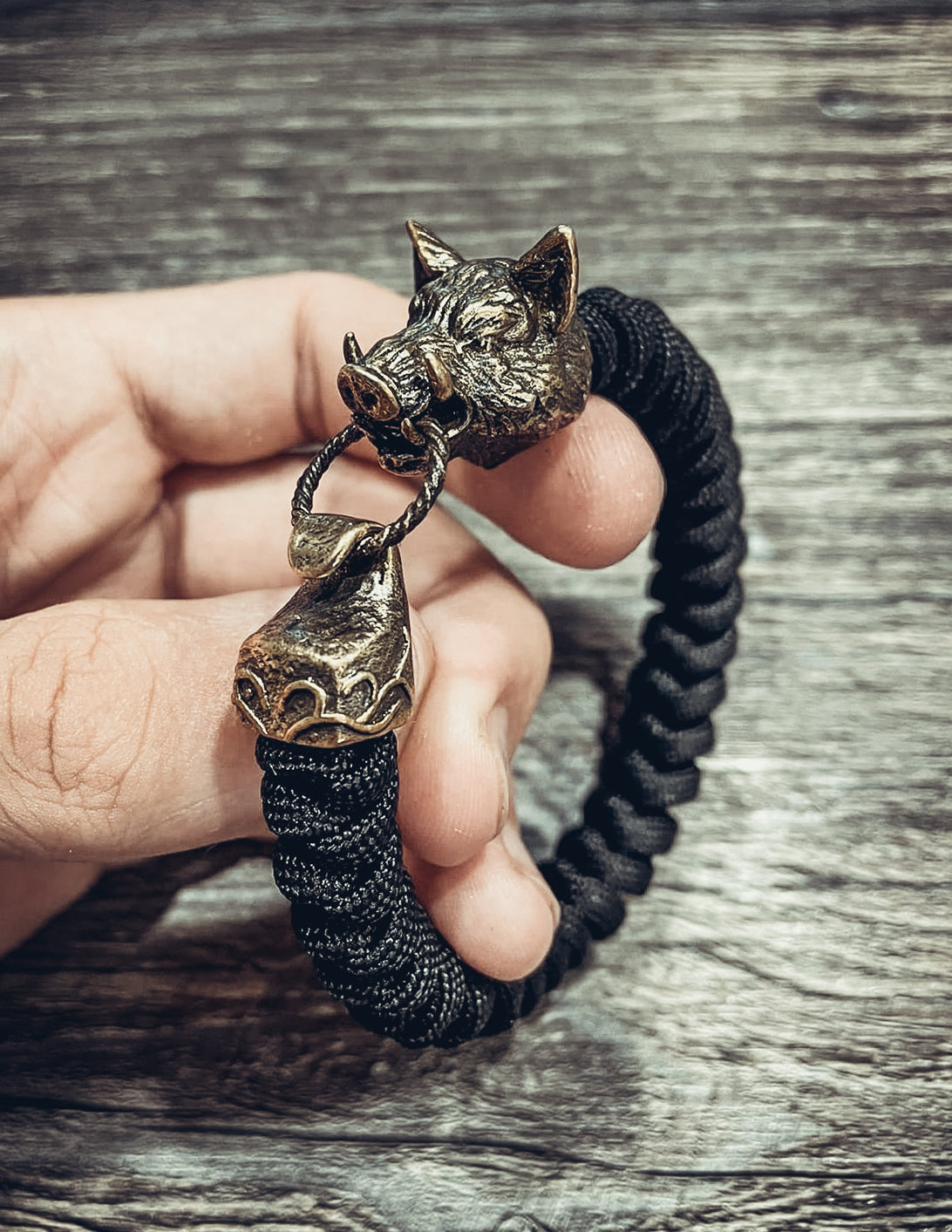 Boar Bracelet, Paracord and Bronze