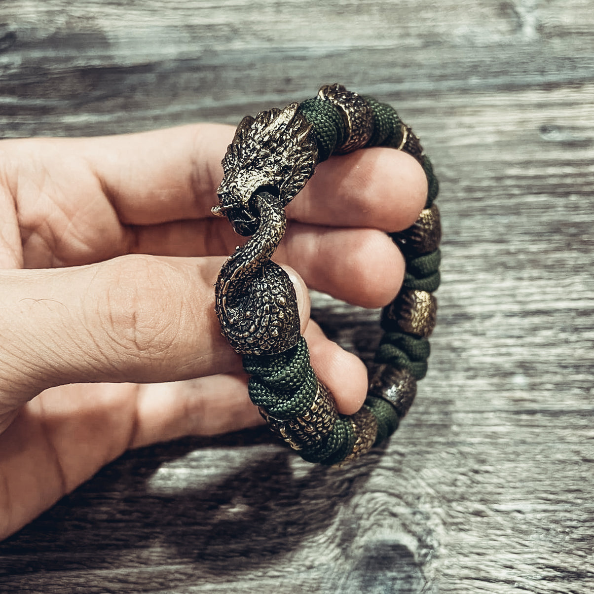 Jormungandr with Scale Beads Bracelet, Paracord and Bronze