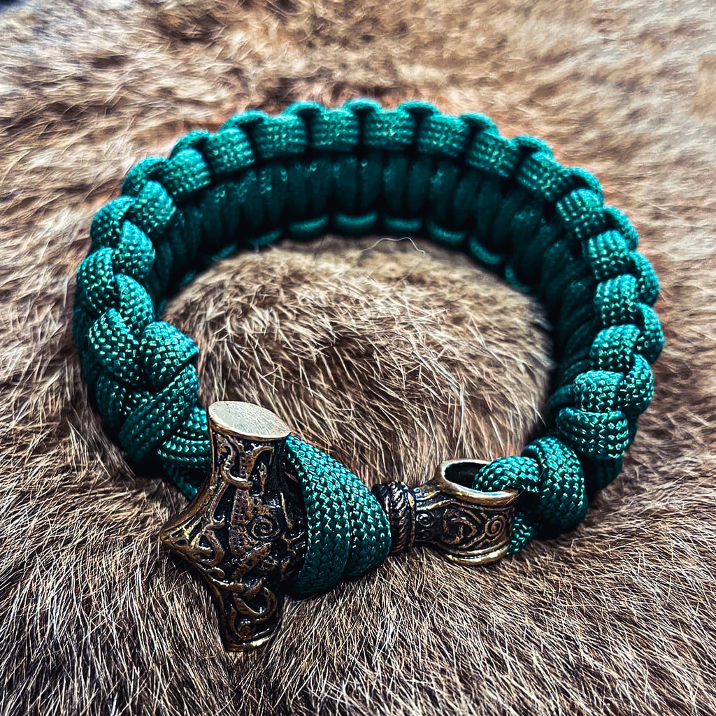 Thor's Hammer Mjolnir Bracelet, Paracord and Bronze