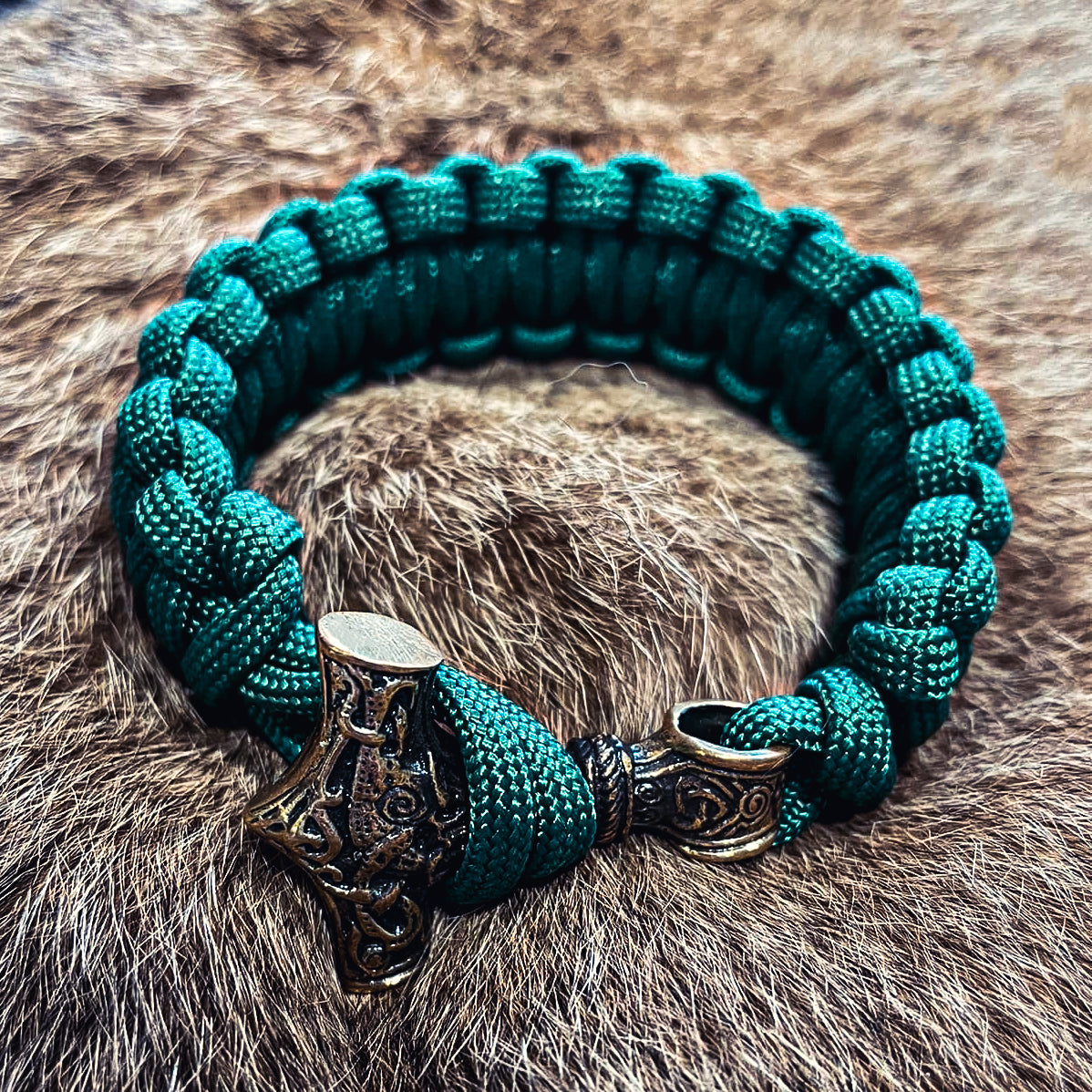 Thor's Hammer Mjolnir Bracelet, Paracord and Bronze