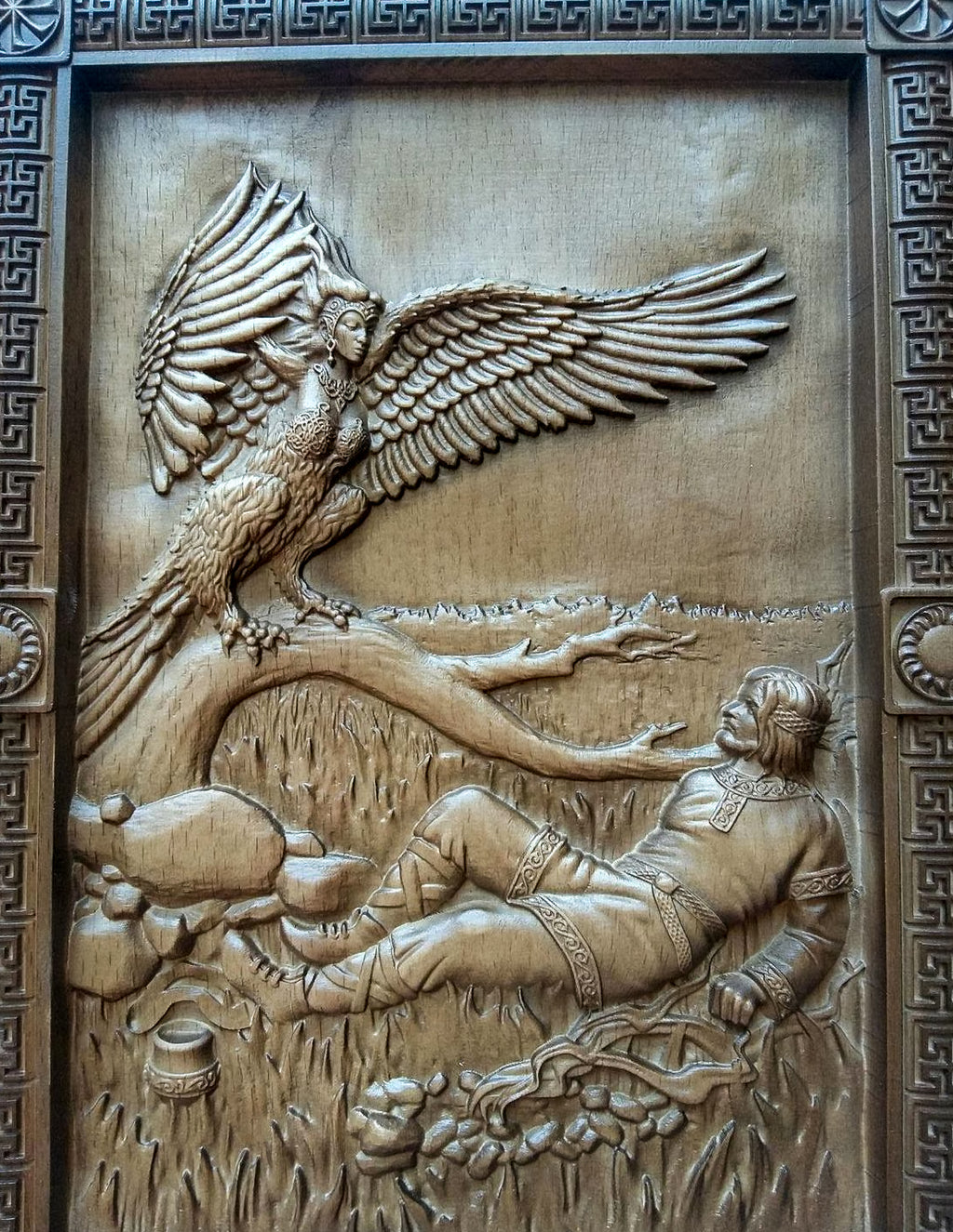 Bird Gamayun Wooden Wall Panel — Hand-Carved Wood Art