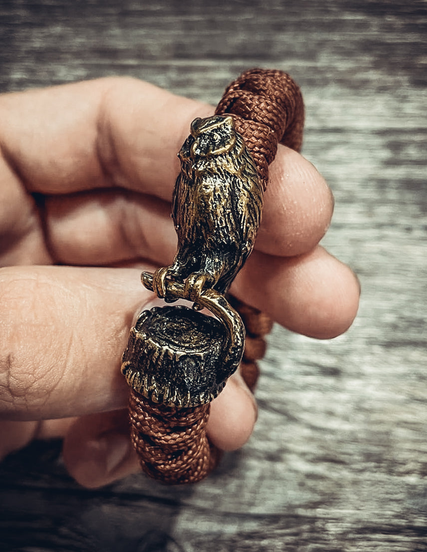 Owl Bracelet, Paracord and Bronze