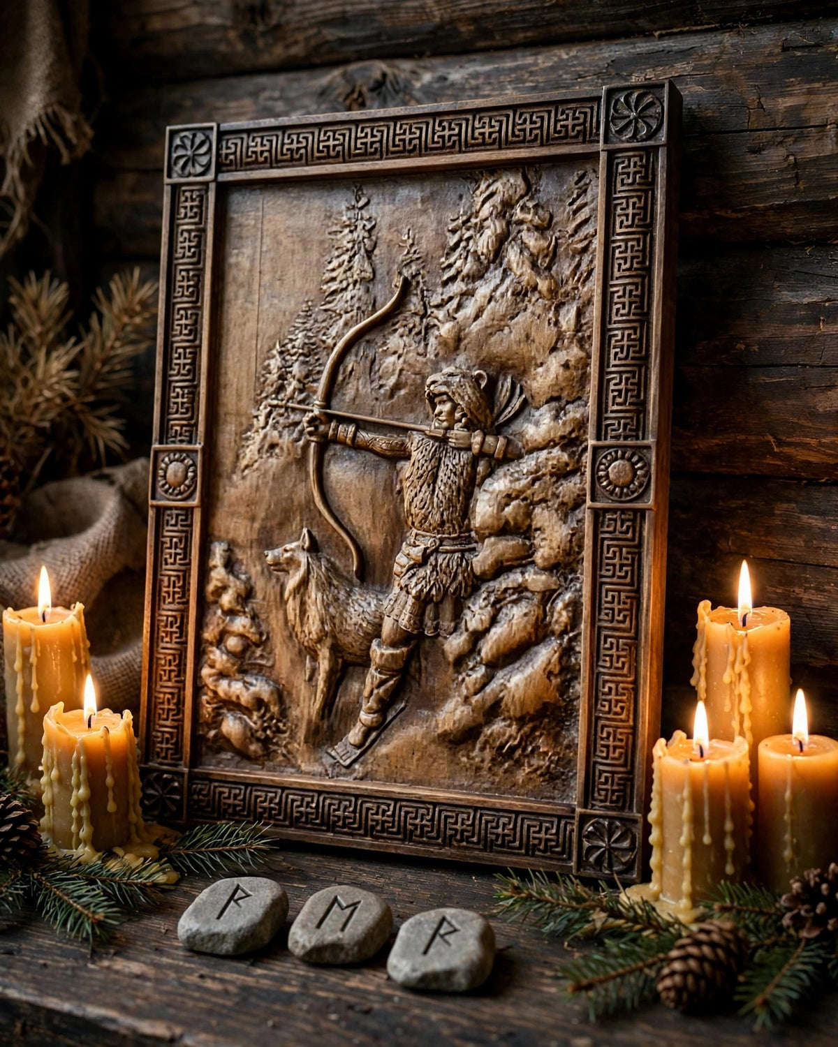 Goddess Dzevana / Devana Wooden Wall Panel — Hand-Carved Wood Art