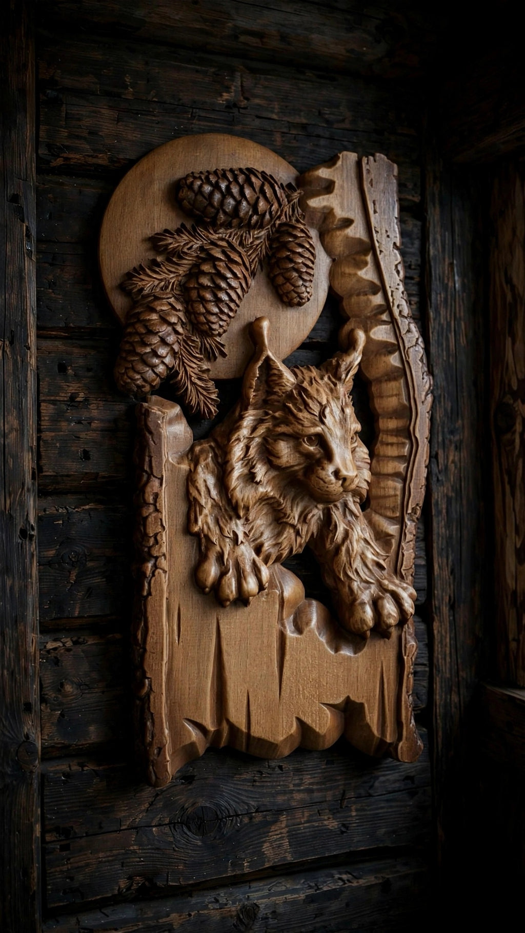 Lynx Wooden Wall Panel — Hand-Carved Wood Art