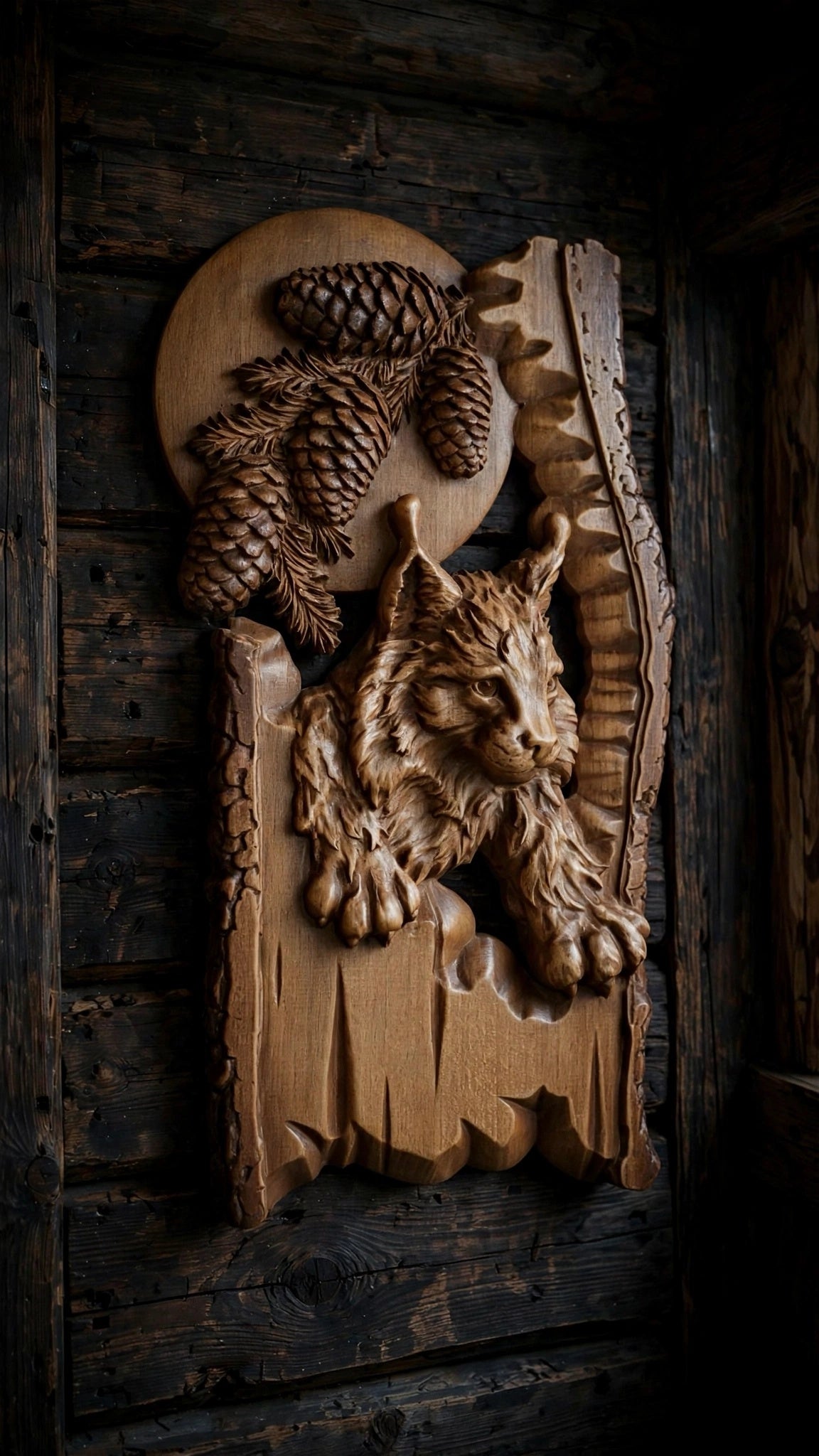Lynx Wooden Wall Panel — Hand-Carved Wood Art