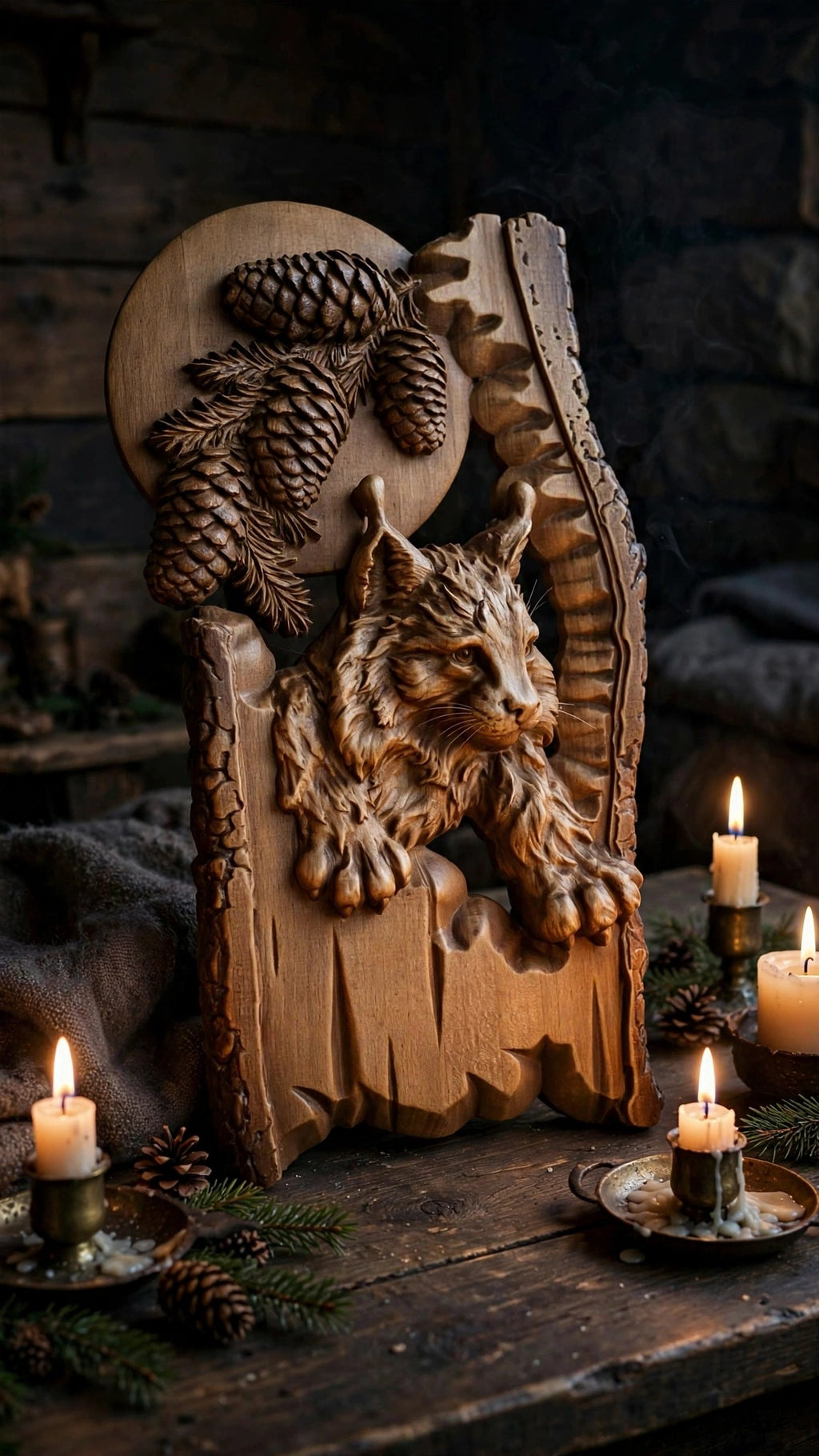 Lynx Wooden Wall Panel — Hand-Carved Wood Art