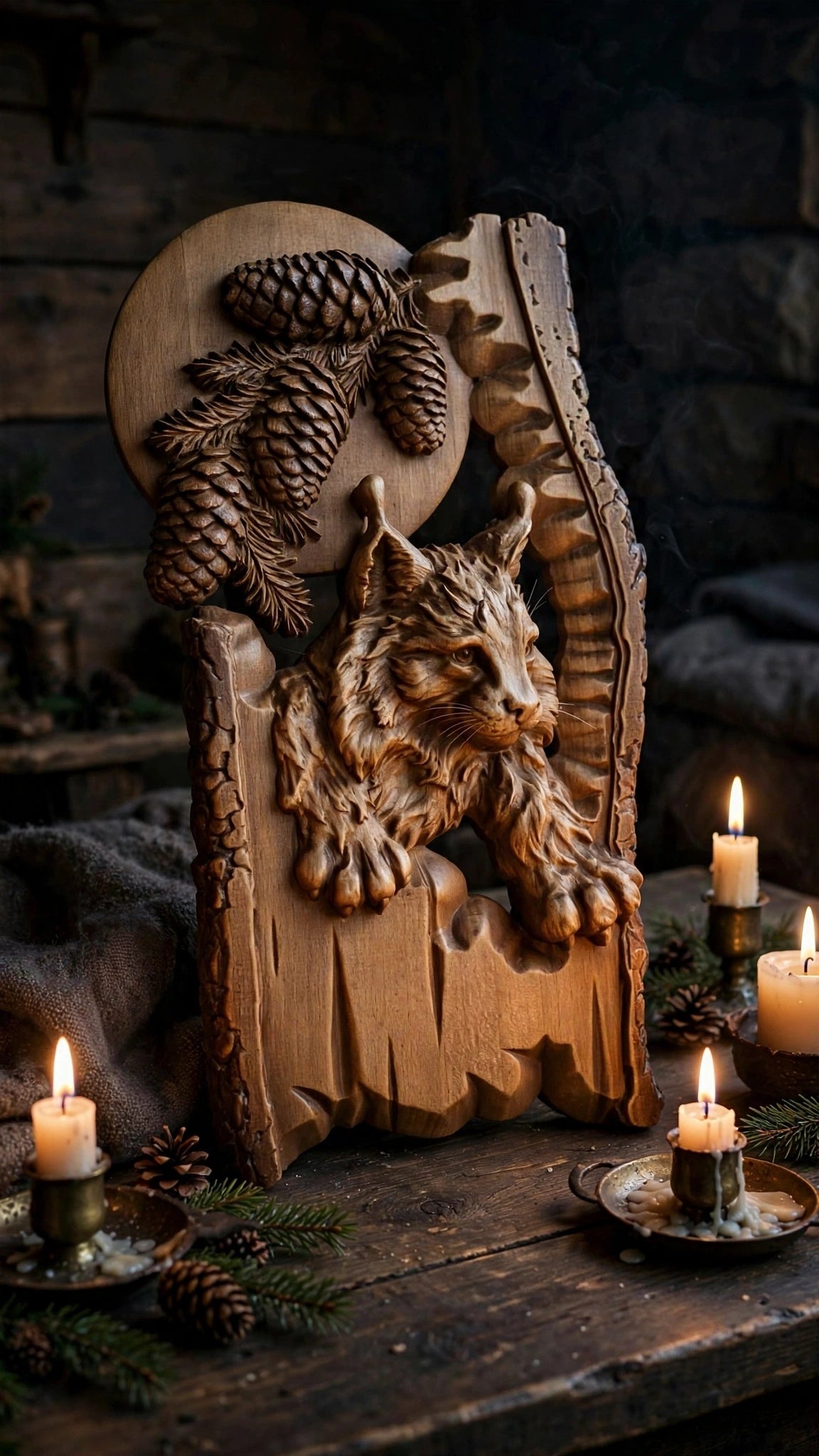 Lynx Wooden Wall Panel — Hand-Carved Wood Art