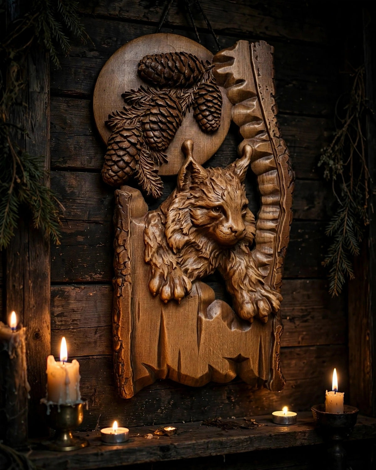 Lynx Wooden Wall Panel — Hand-Carved Wood Art