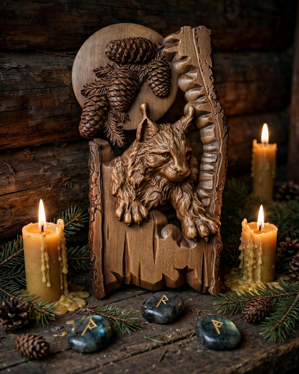 Lynx Wooden Wall Panel — Hand-Carved Wood Art
