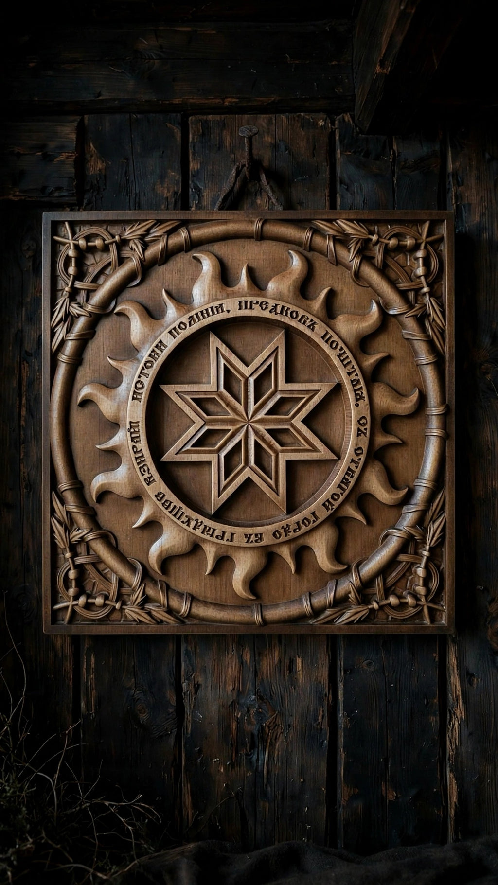 Alatyr Wooden Wall Panel — Hand-Carved Wood Art