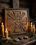 Slavic Kres Wooden Wall Panel — Hand-Carved Wood Art
