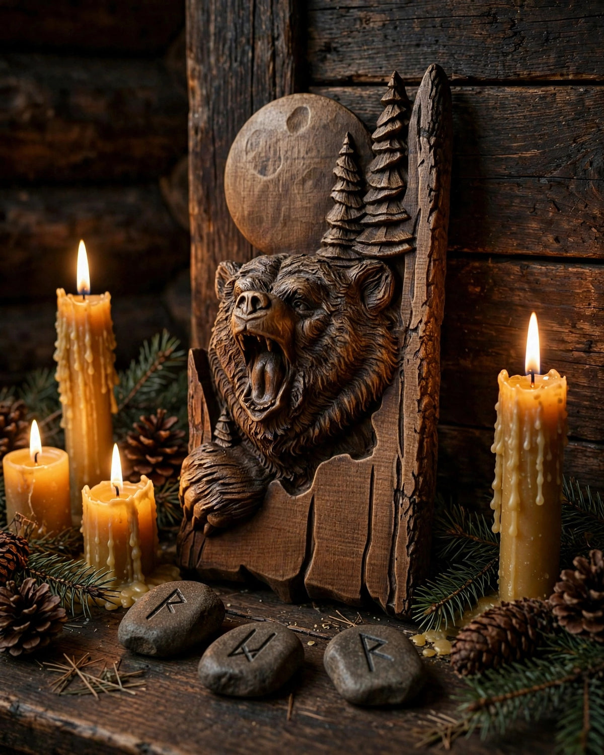 Bear Wooden Wall Panel — Hand-Carved Wood Art