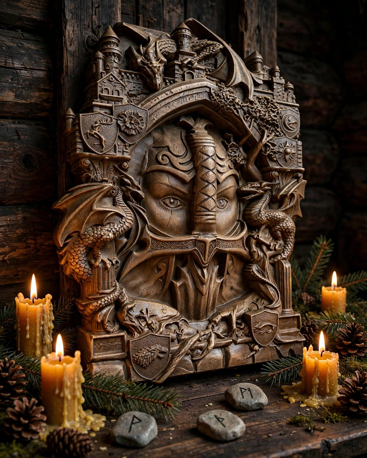 The Keepers (Guardians) Wooden Wall Panel — Hand-Carved Wood Art