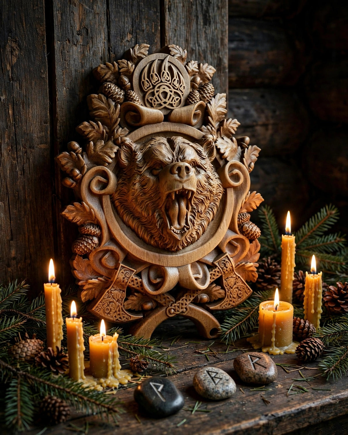 Beast of Veles Wooden Wall Panel — Hand-Carved Wood Art