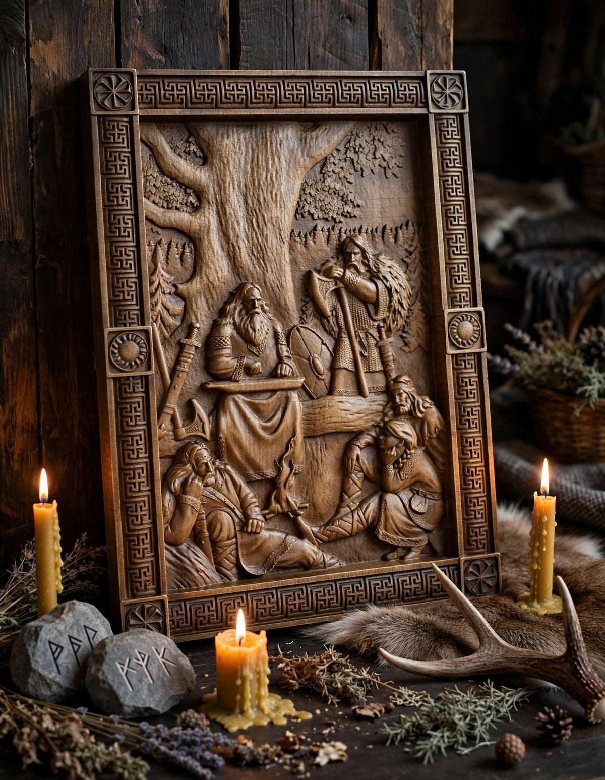 Song of Boyan Wooden Wall Panel — Hand-Carved Wood Art