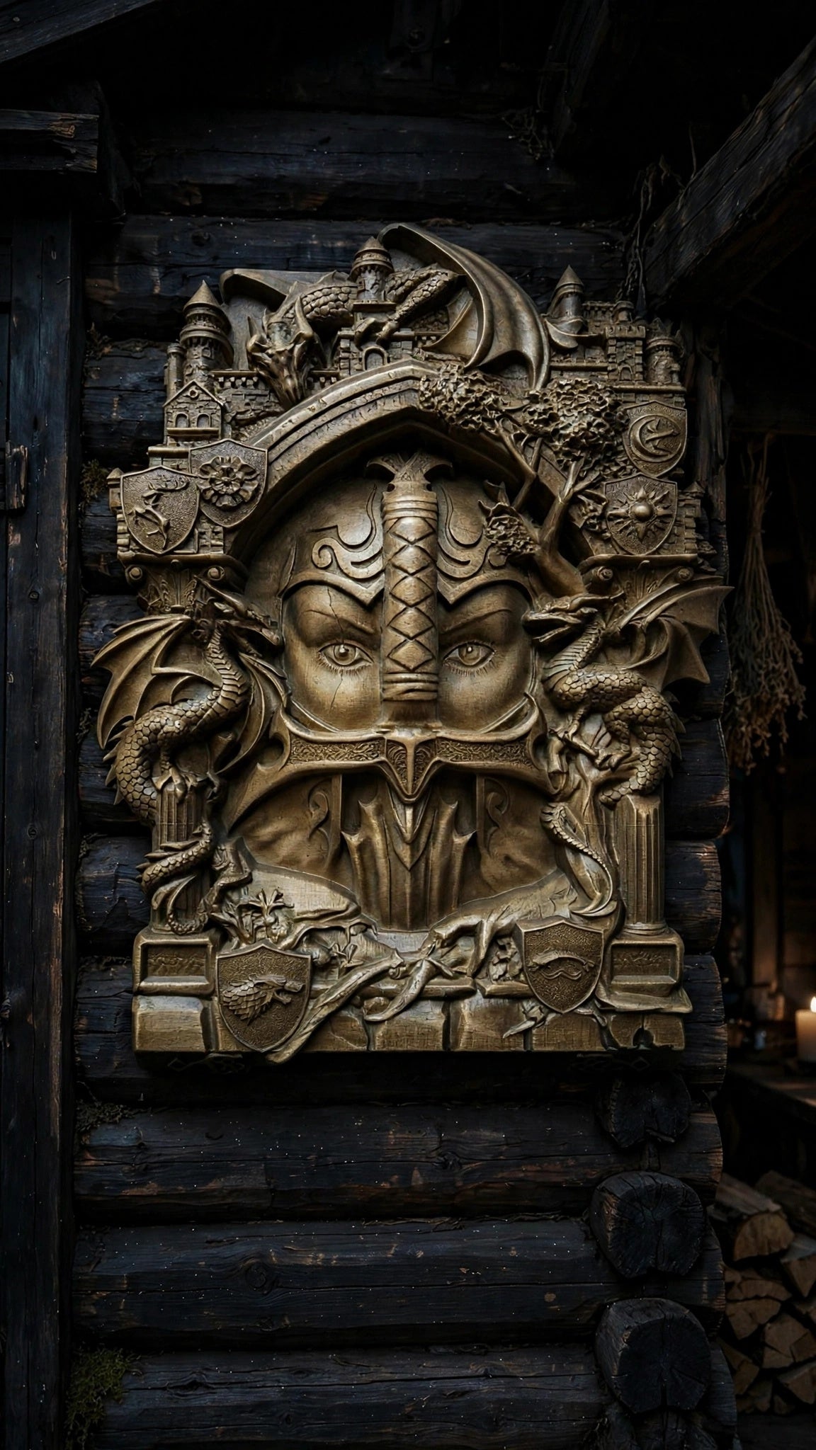 The Keepers (Guardians) Wooden Wall Panel — Hand-Carved Wood Art