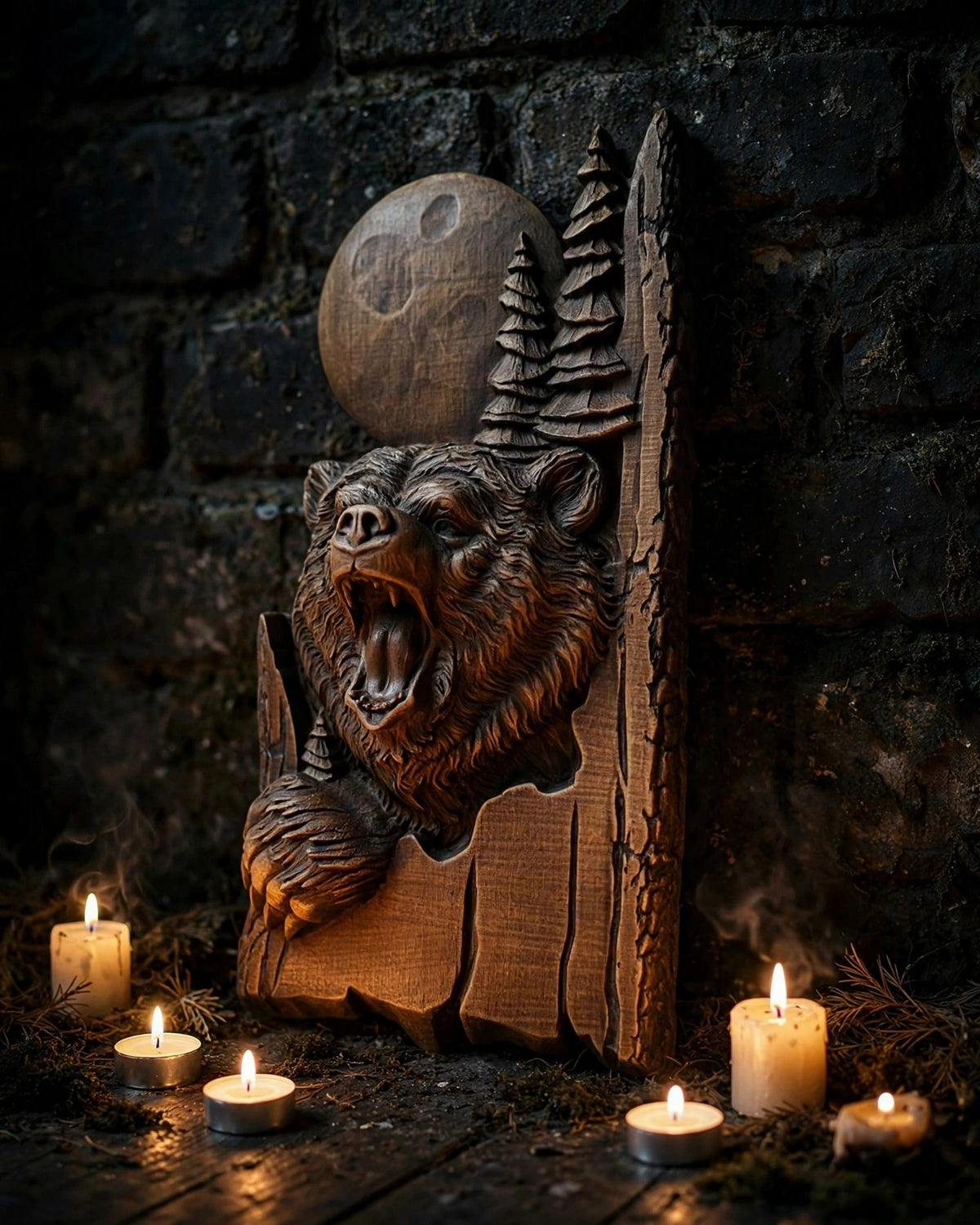 Bear Wooden Wall Panel — Hand-Carved Wood Art