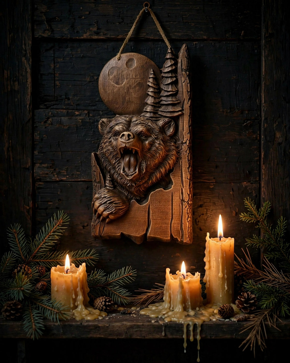 Bear Wooden Wall Panel — Hand-Carved Wood Art