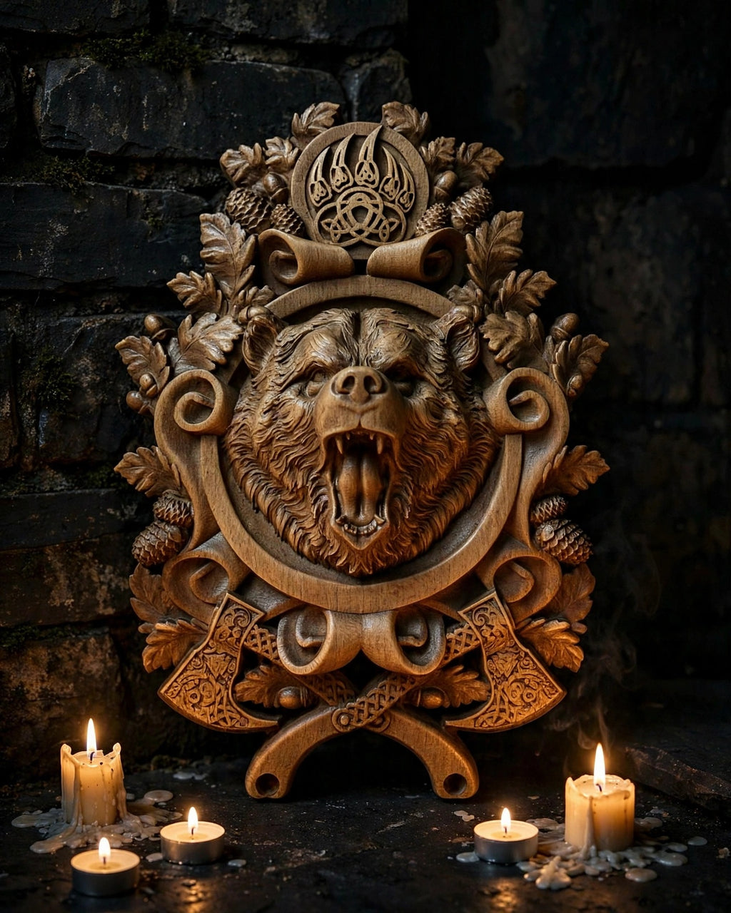 Beast of Veles Wooden Wall Panel — Hand-Carved Wood Art