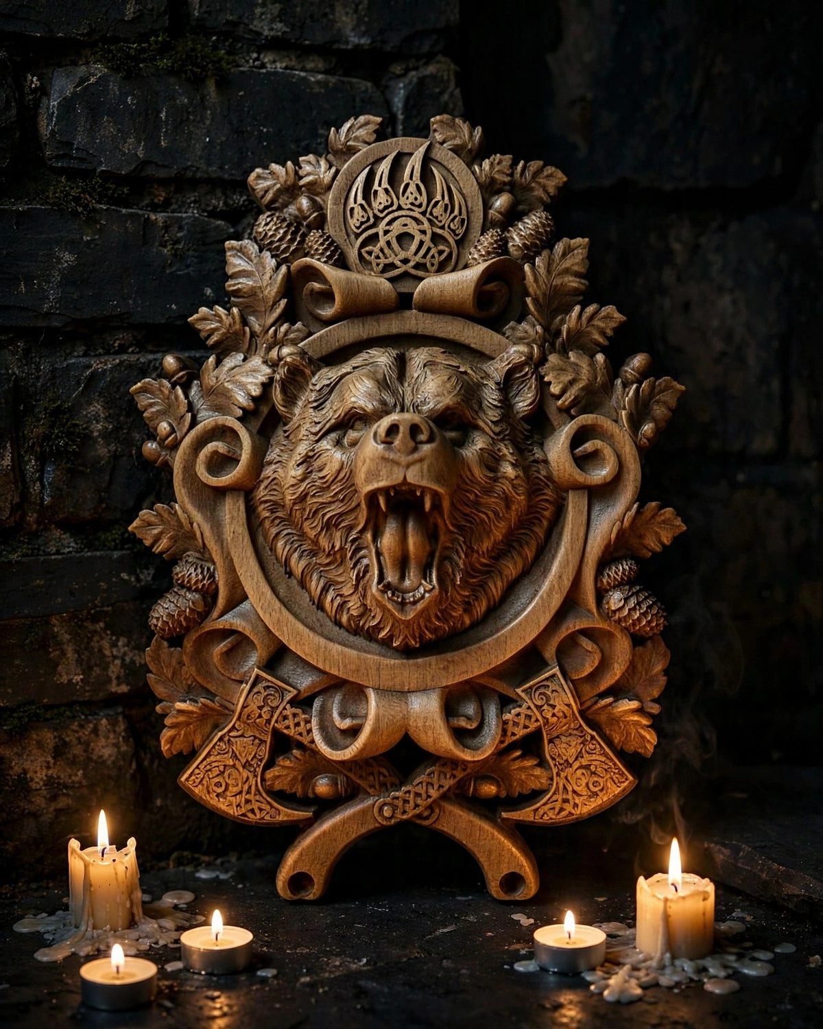 Beast of Veles Wooden Wall Panel — Hand-Carved Wood Art