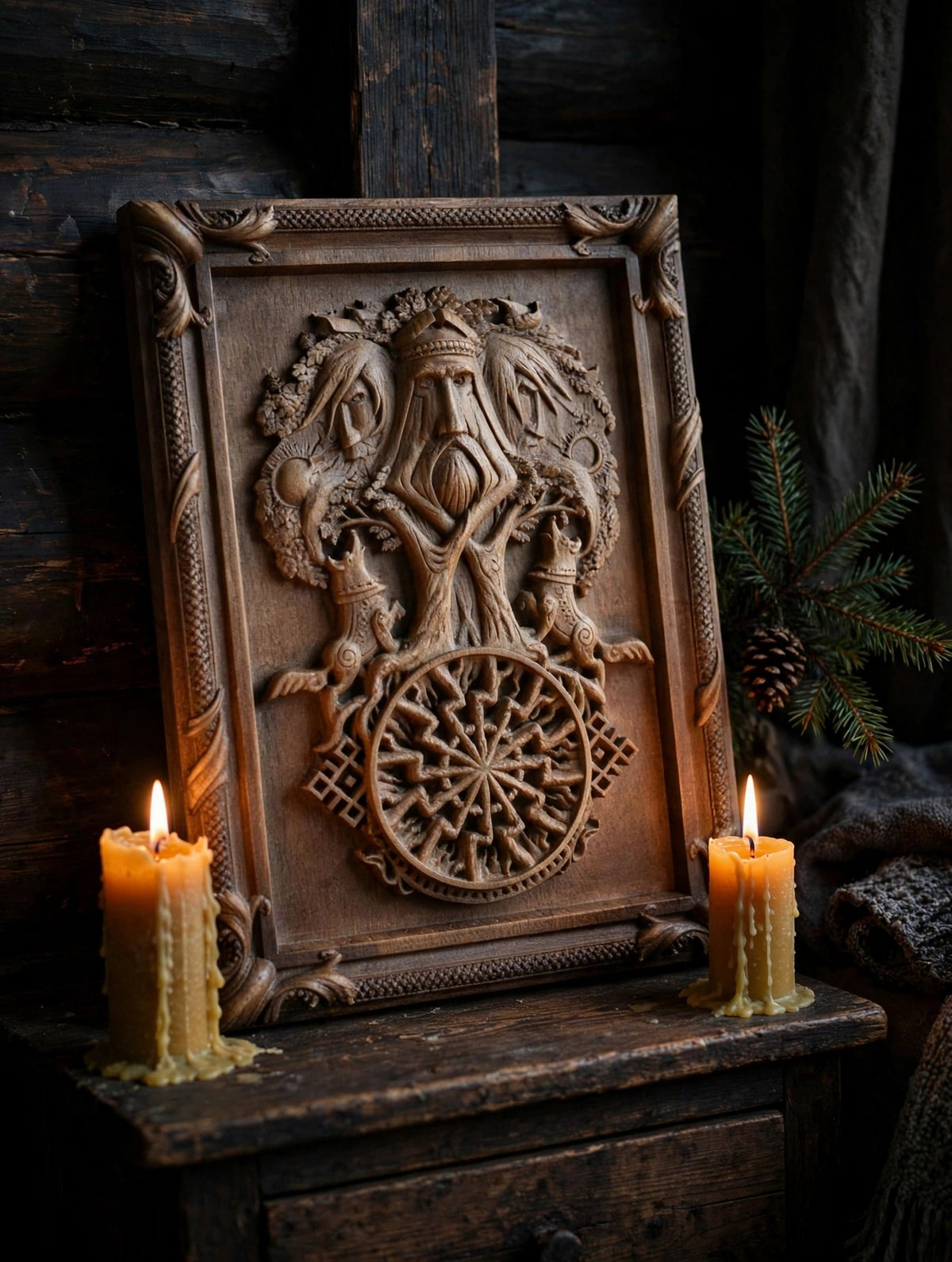 Tree of Ancestors Wooden Wall Panel — Hand-Carved Wood Art