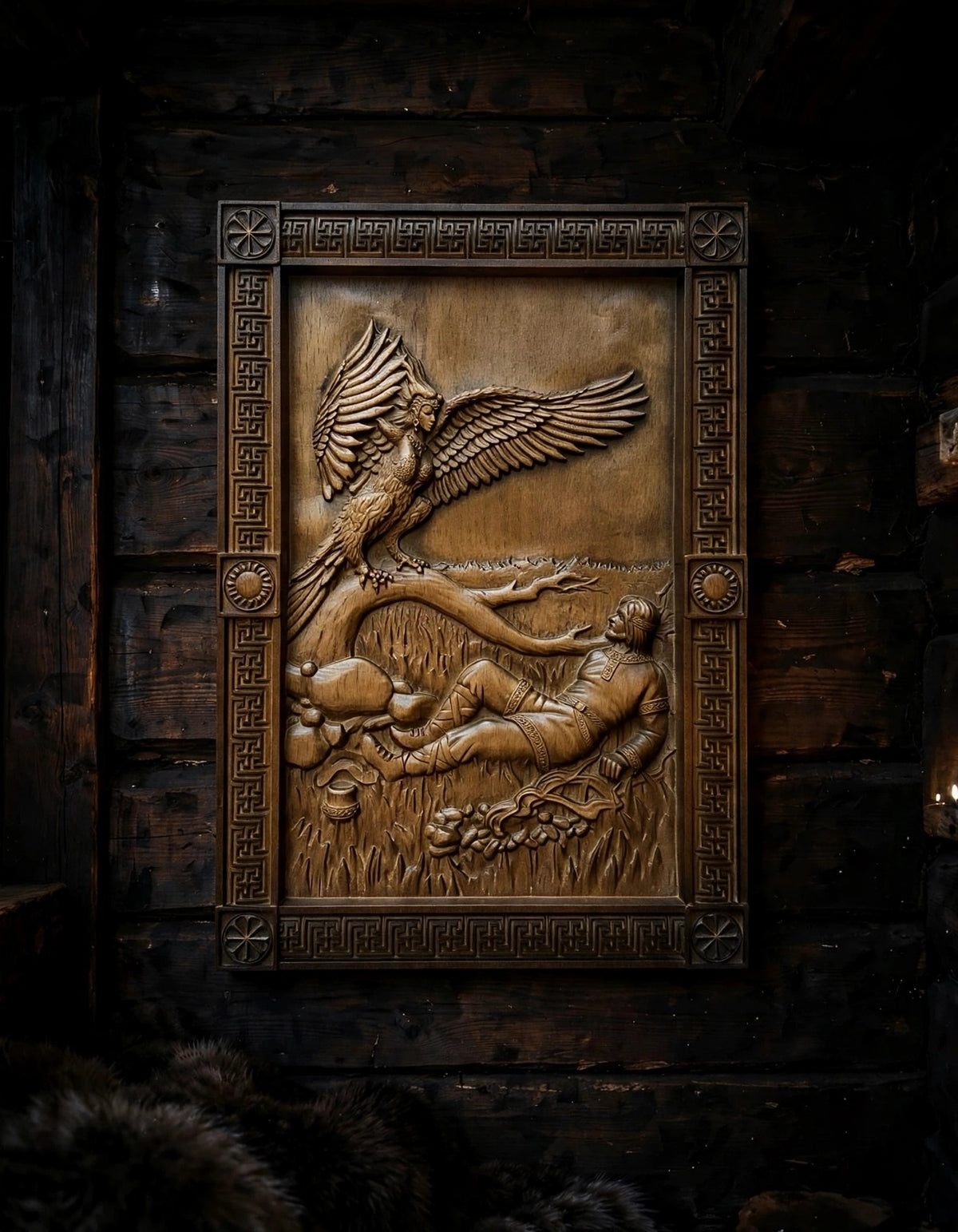 Bird Gamayun Wooden Wall Panel — Hand-Carved Wood Art