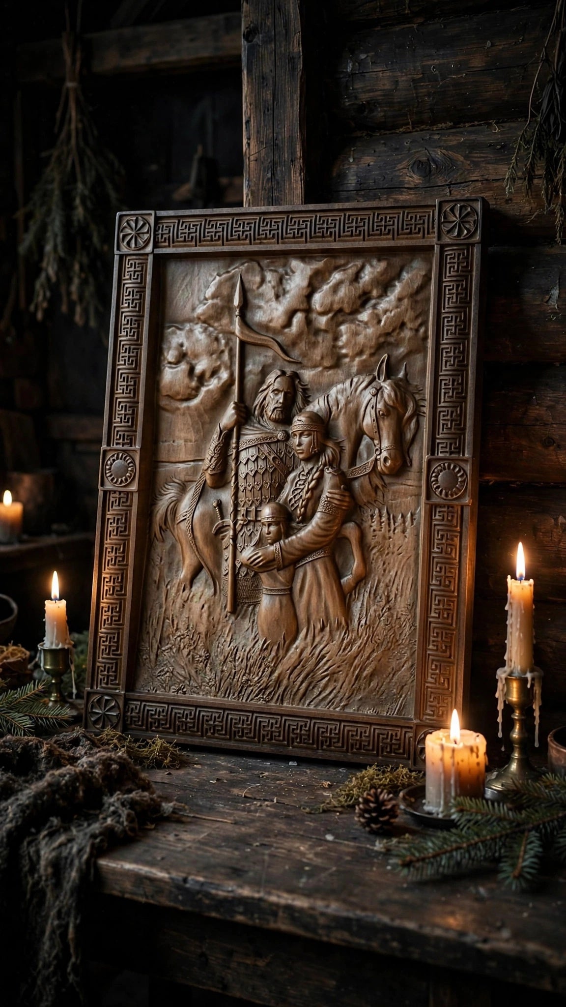 Rus Native (Rus Iskonnaya) Wooden Wall Panel — Hand-Carved Wood Art