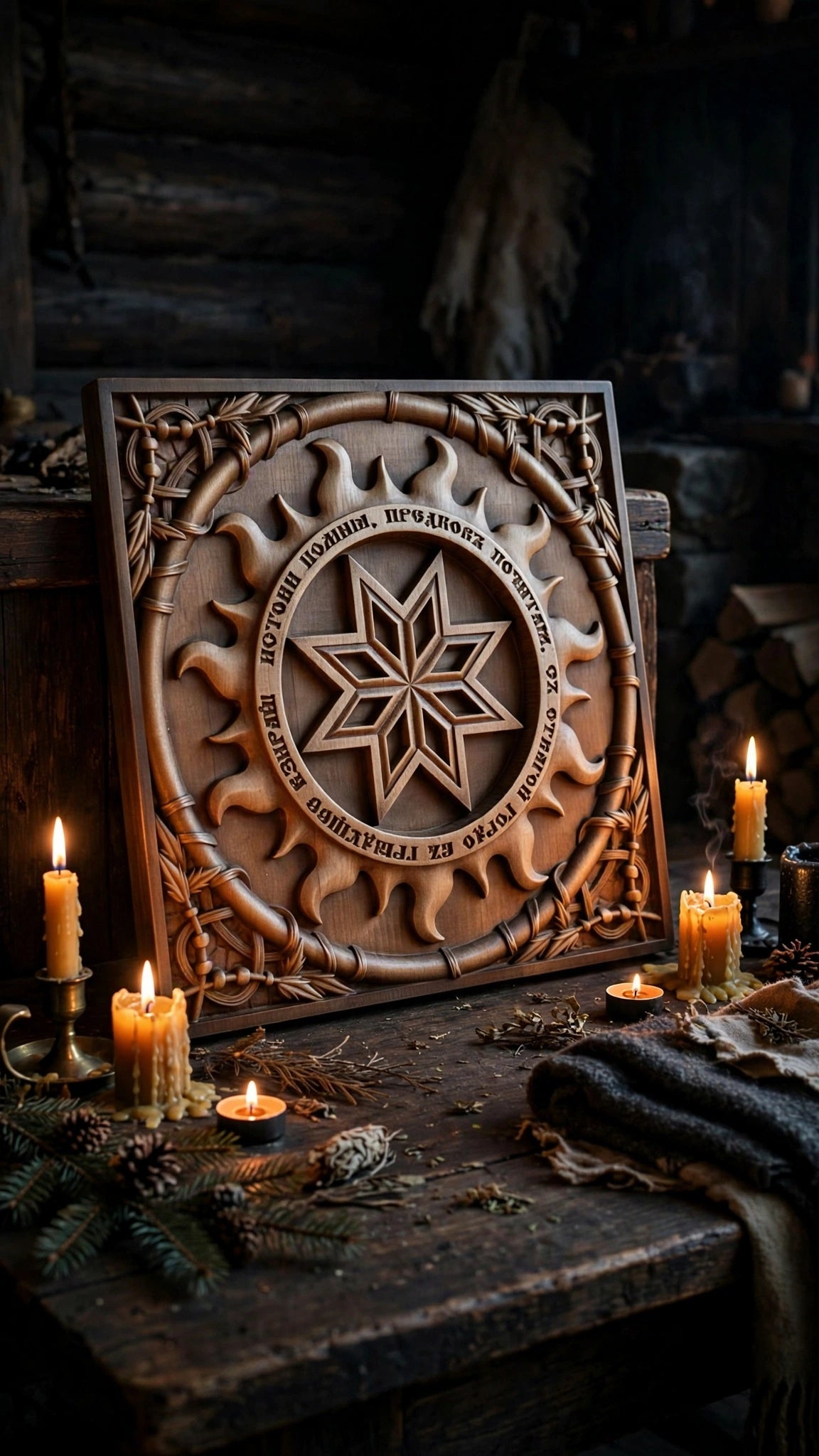 Alatyr Wooden Wall Panel — Hand-Carved Wood Art