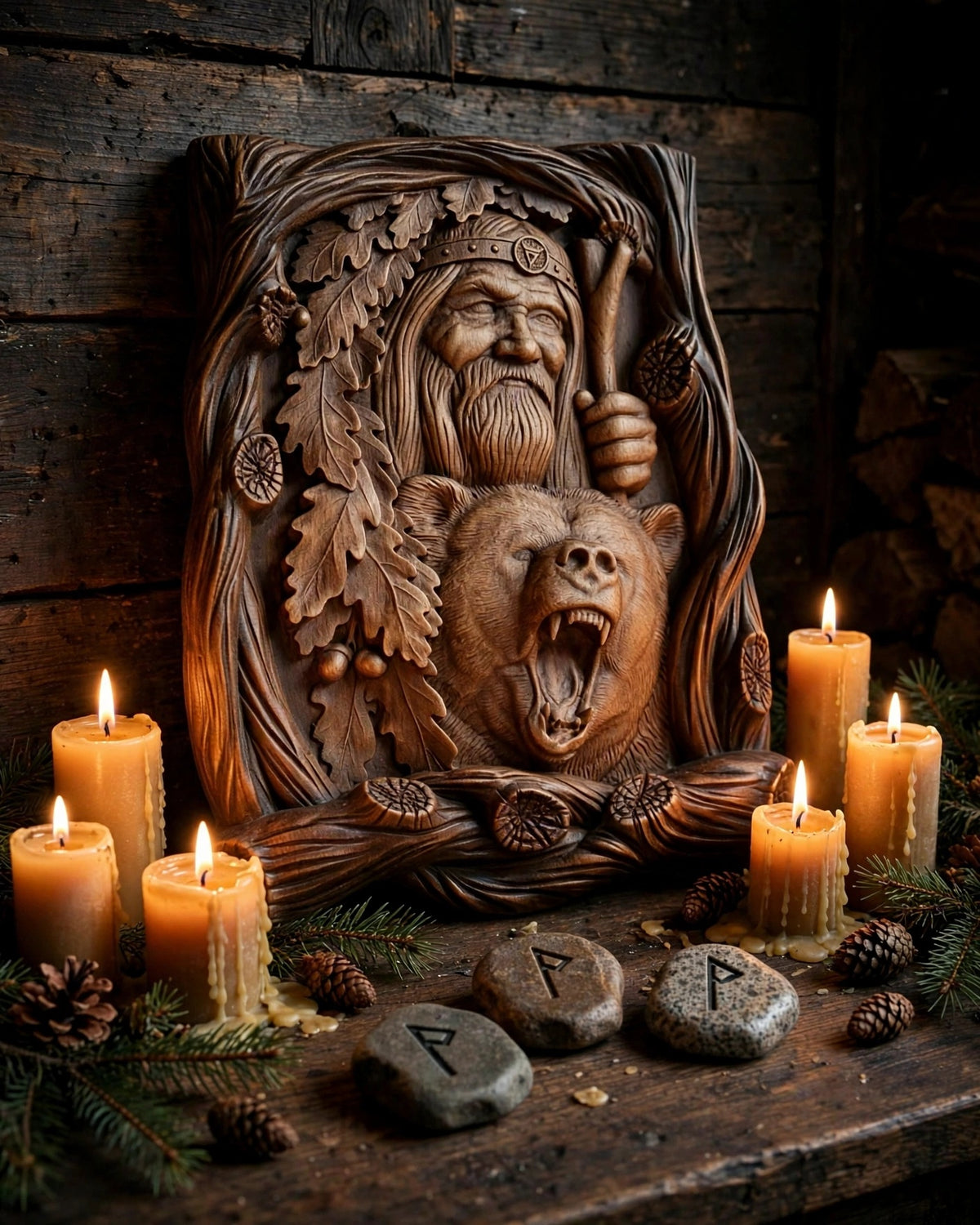 God Veles Wooden Wall Panel — Hand-Carved Wood Art