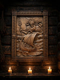God Njord Wooden Wall Panel — Hand-Carved Wood Art