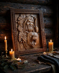 Veles with Bear Wooden Wall Panel — Hand-Carved Wood Art