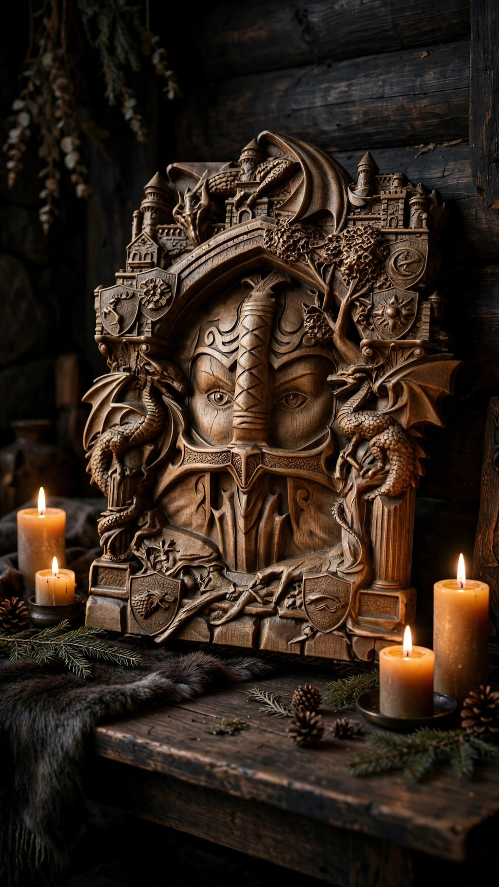 The Keepers (Guardians) Wooden Wall Panel — Hand-Carved Wood Art