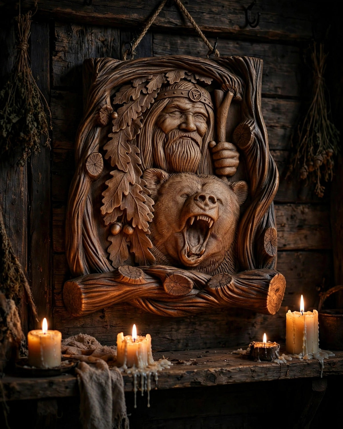 God Veles Wooden Wall Panel — Hand-Carved Wood Art