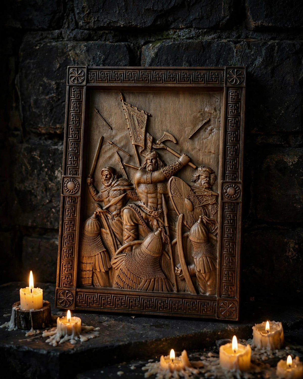 Druzhina (Warrior Retinue) Wooden Wall Panel — Hand-Carved Wood Art